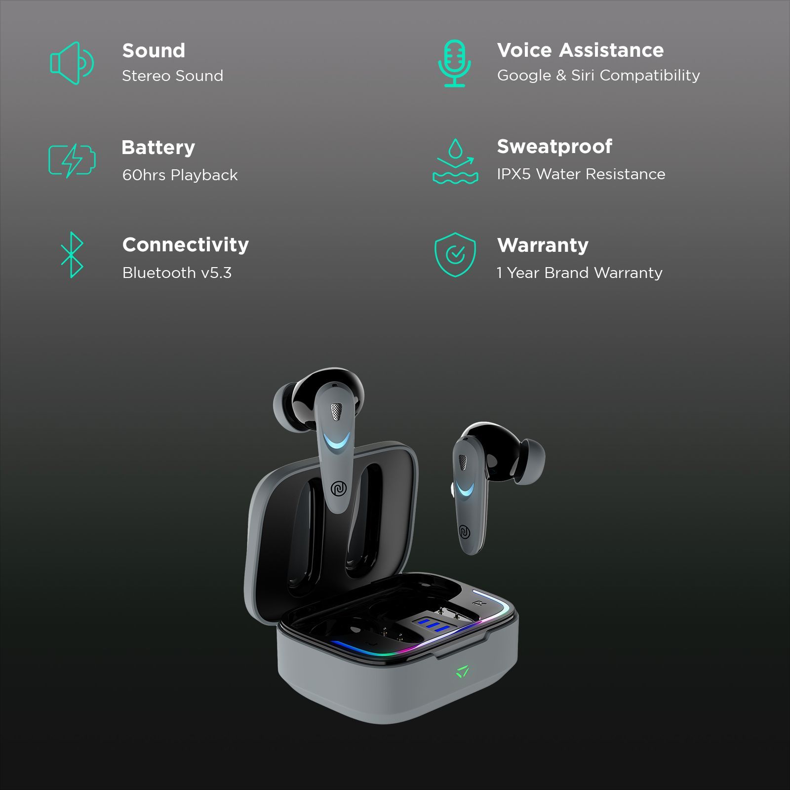 noise Buds Combat X TWS Earbuds with Environmental Noise Cancellation (IPX5 Water Resistant, Instacharge, Shadow Grey) noise Buds Combat X TWS Earbuds with Environmental Noise Cancellation (IPX5 Water Resistant, Instacharge, Shadow Grey)_2