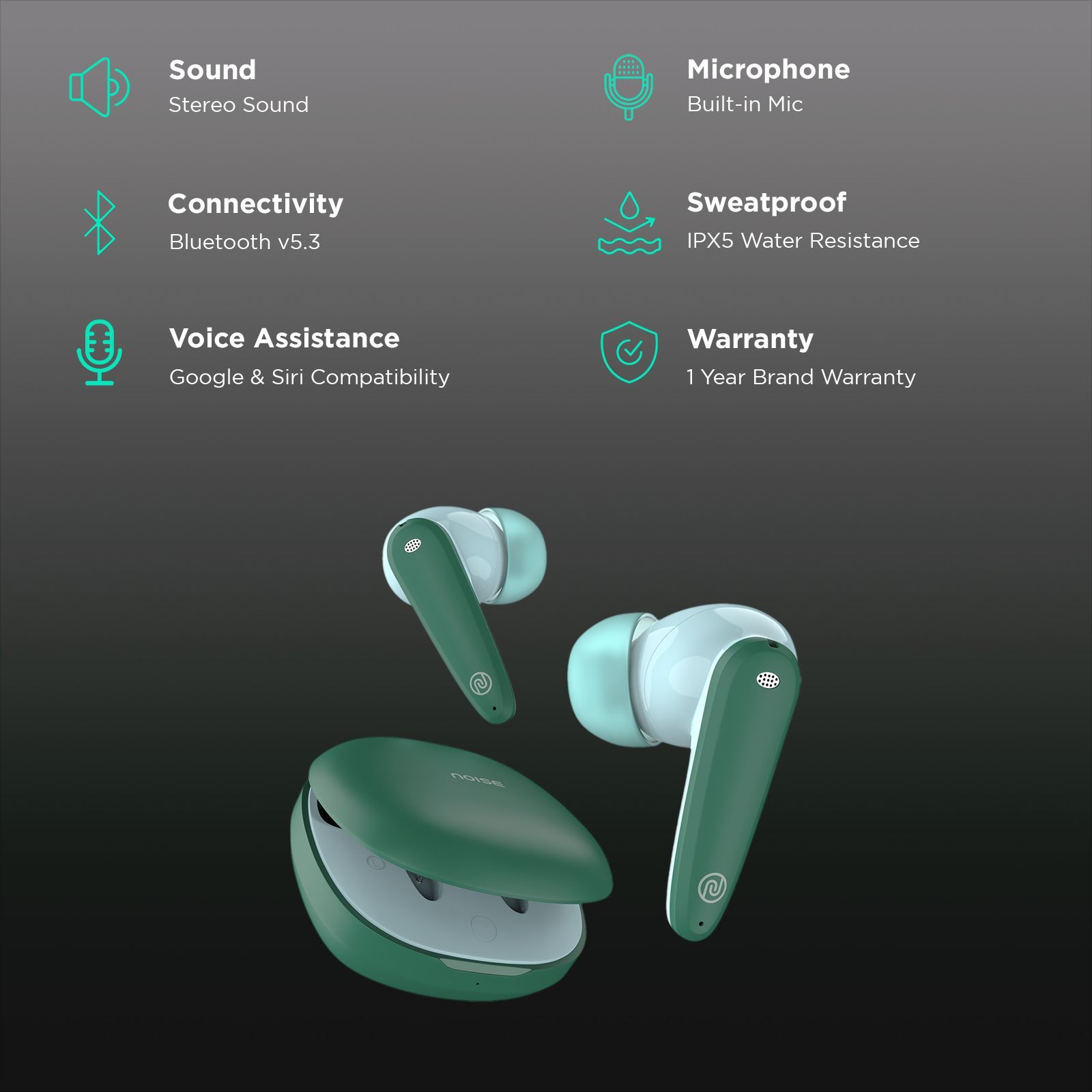noise Buds VS404 TWS Earbuds with Environmental Noise Cancellation (IPX5 Water Resistant, Instacharge, Forest Green)_2
