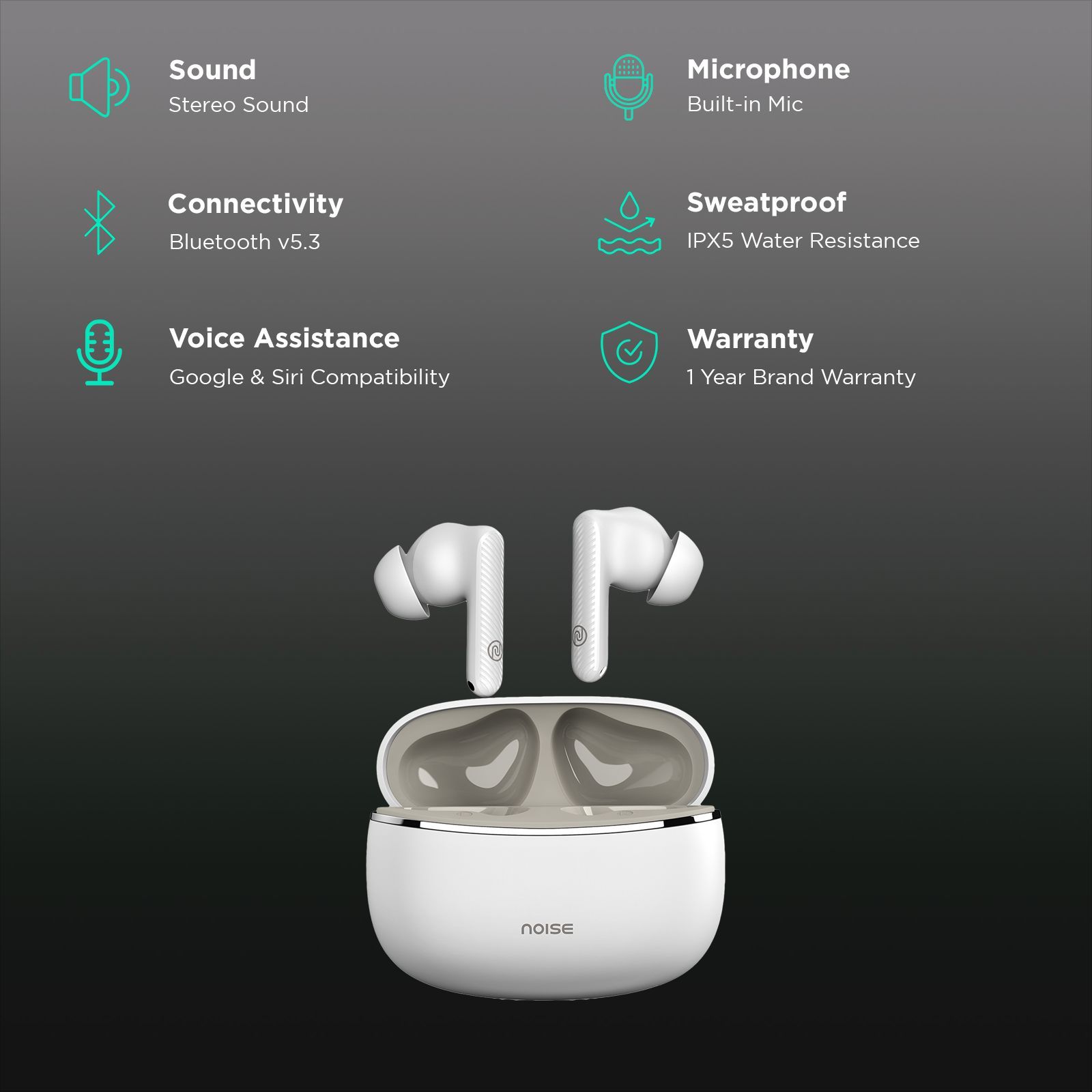 noise Aura Buds TWS Earbuds with Environmental Noise Cancellation (IPX5 Water Resistant, Instacharge, Aura White)_2
