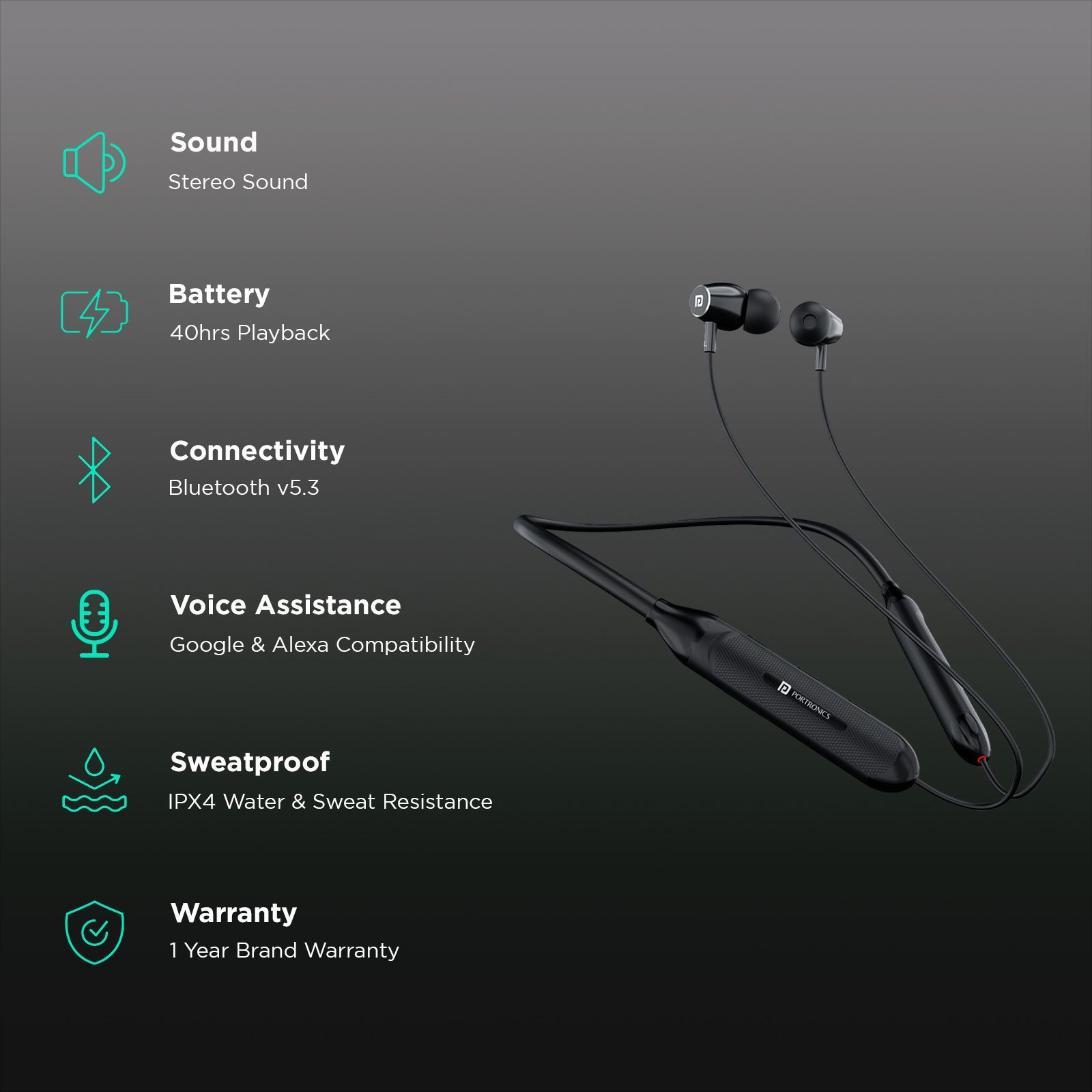 PORTRONICS Harmonics Z7 POR 1979 Neckband (IPX4 Water & Sweat Resistant, Fast Charging, Black)_2