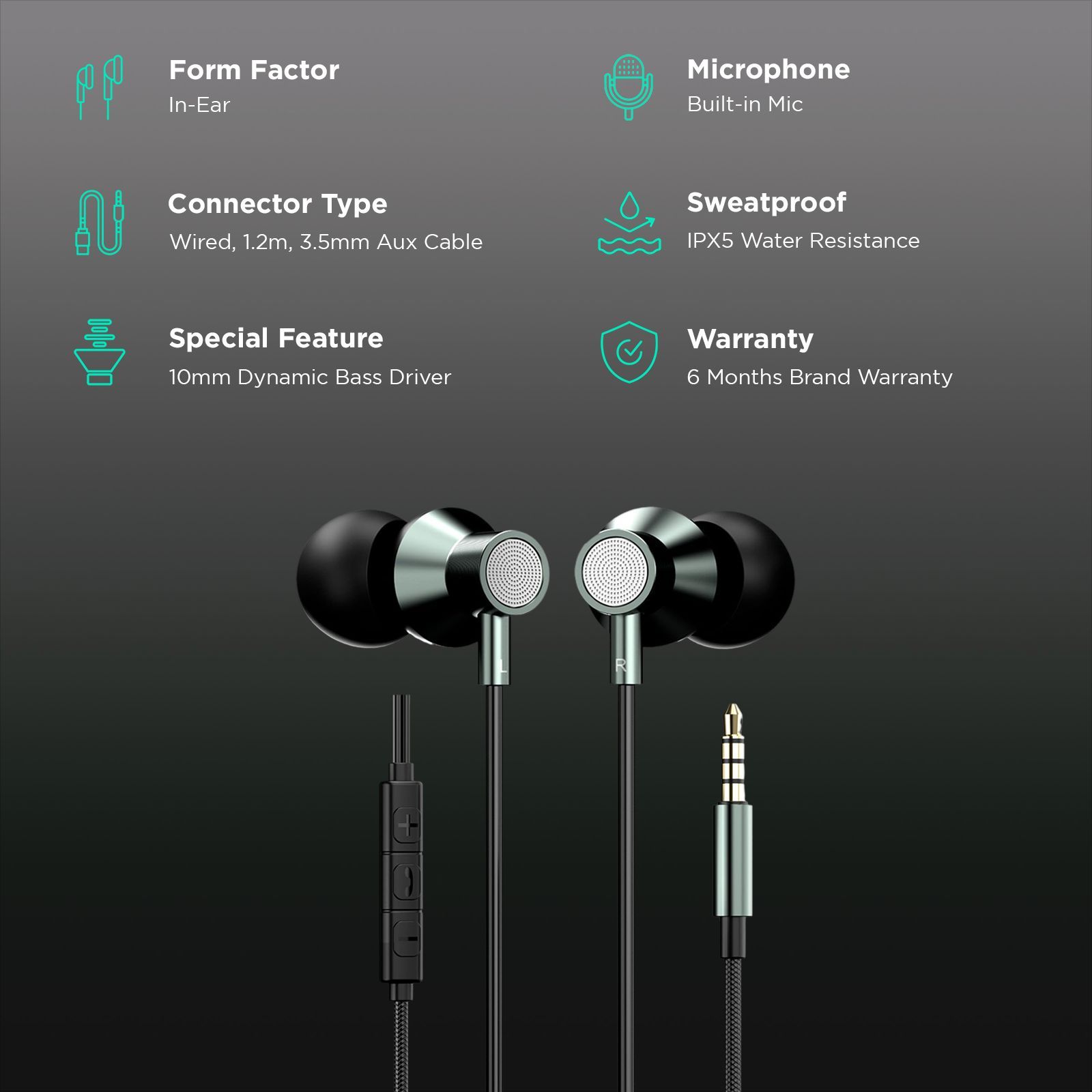 PORTRONICS Conch Tune A Wired Earphone with Mic (3.5 mm Connector, In Ear, Grey)_2