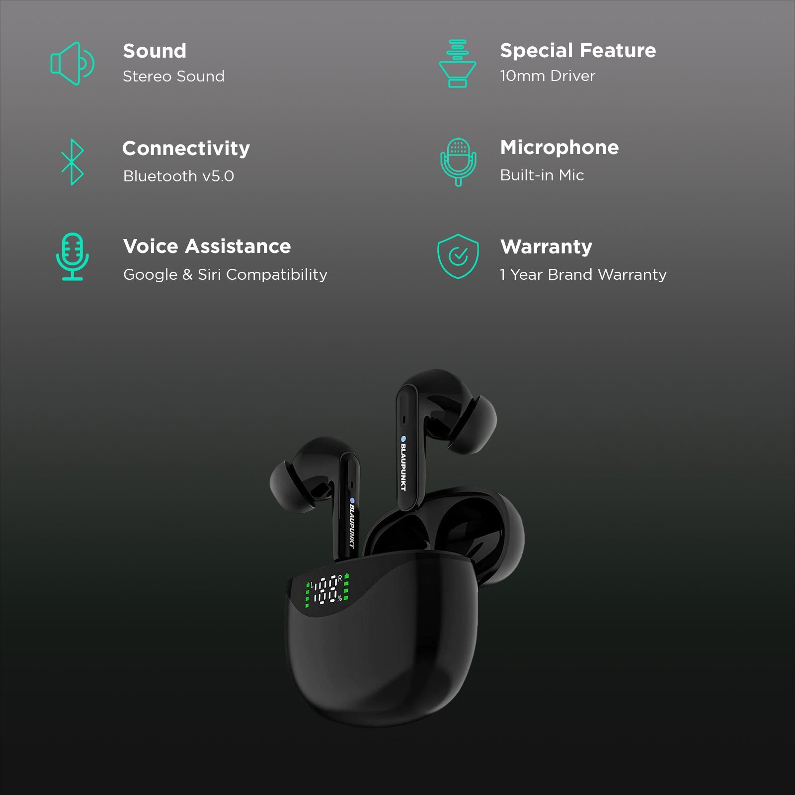 BLAUPUNKT BTW20 TWS Earbuds (IPX5 Water & Sweat Resistant, Turbovolt Charging, Black) BLAUPUNKT BTW20 TWS Earbuds (IPX5 Water & Sweat Resistant, Turbovolt Charging, Black)_2