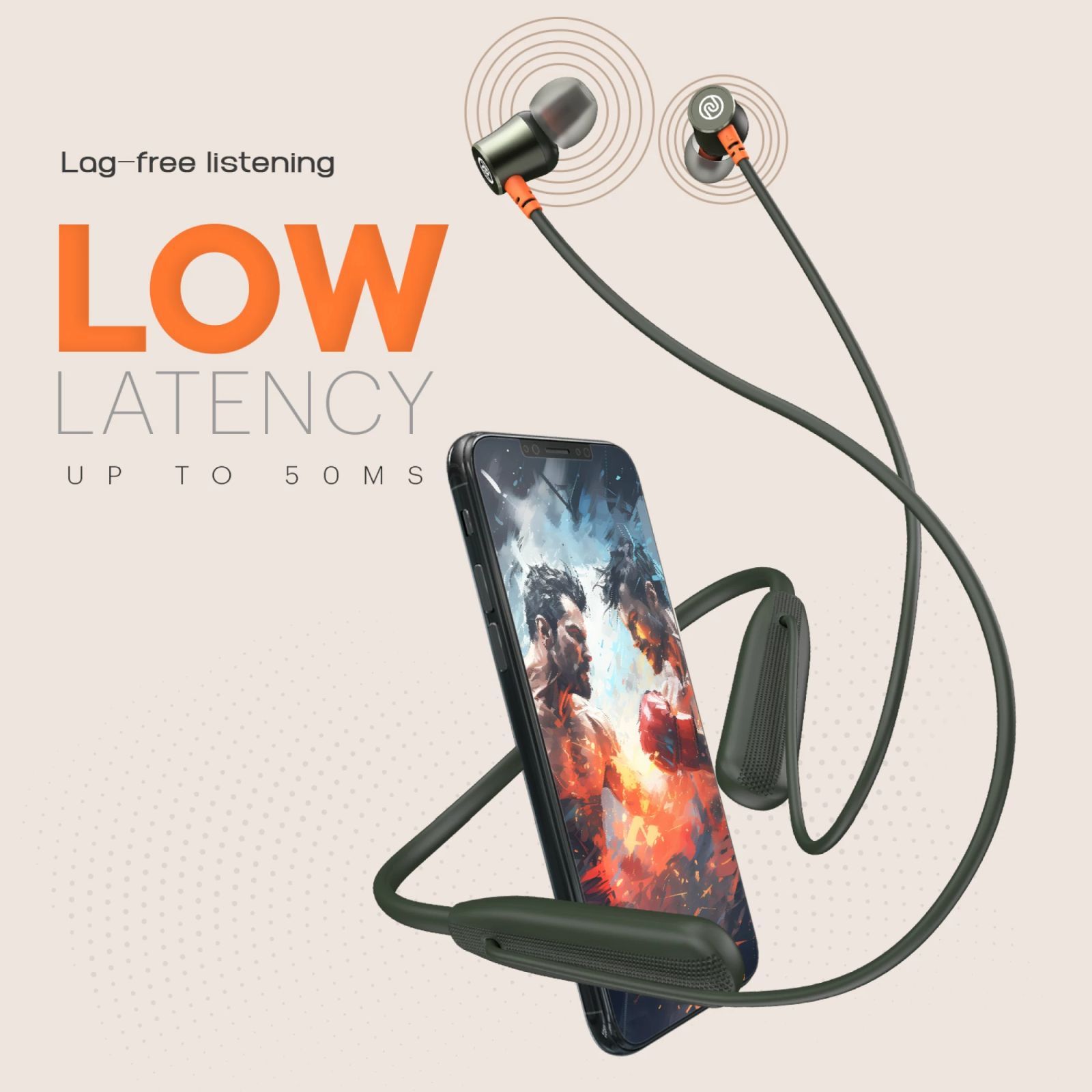 noise Airwave Neckband with Environmental Noise Cancellation (IPX5 Water Resistant, 3 EQ Modes, Olive Green)_6