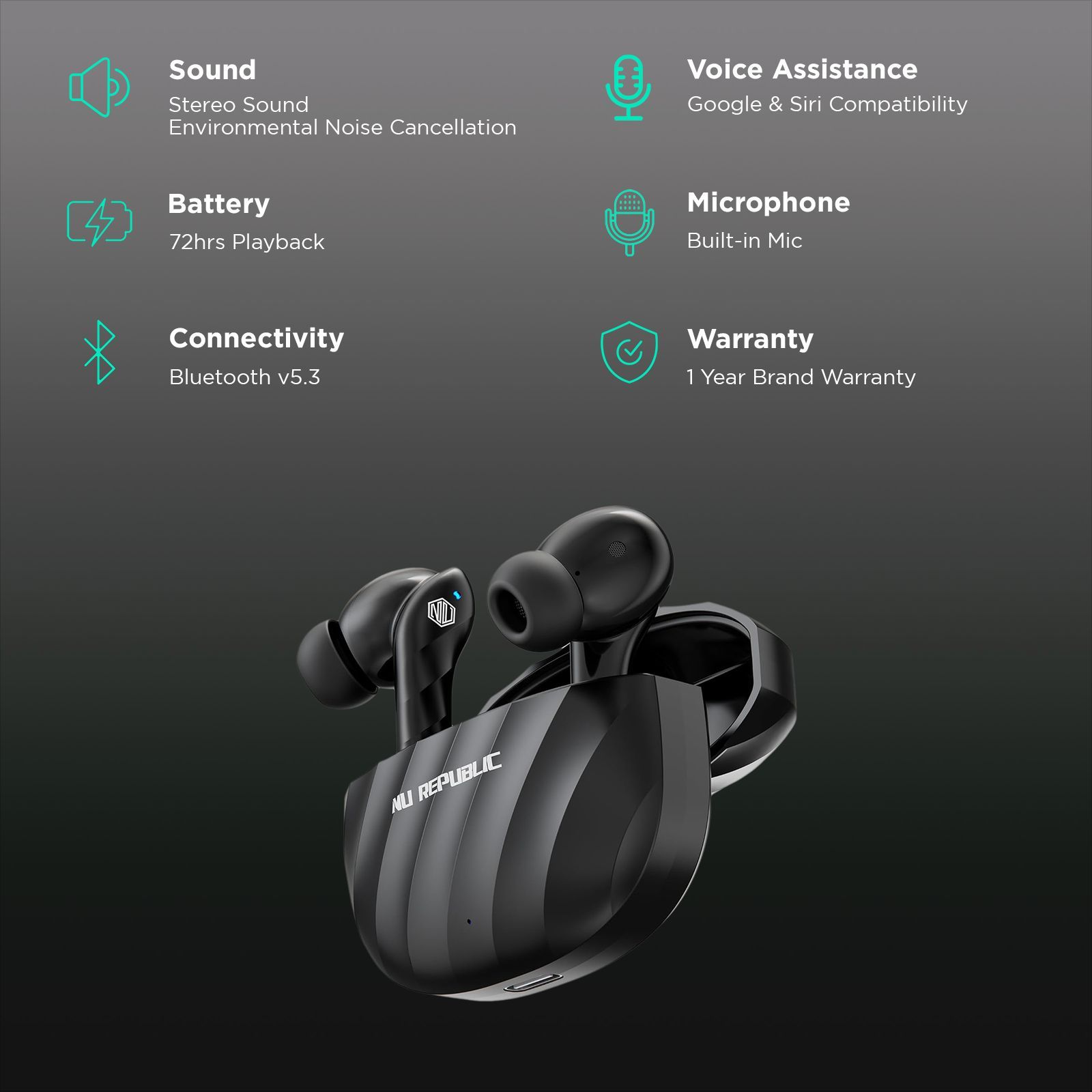 NU Republic Epic Extreme TWS Earbuds with Passive Noise Cancellation (IPX5 Sweat Resistant, X-Bass, Black) NU Republic Epic Extreme TWS Earbuds with Passive Noise Cancellation (IPX5 Sweat Resistant, X-Bass, Black)_2