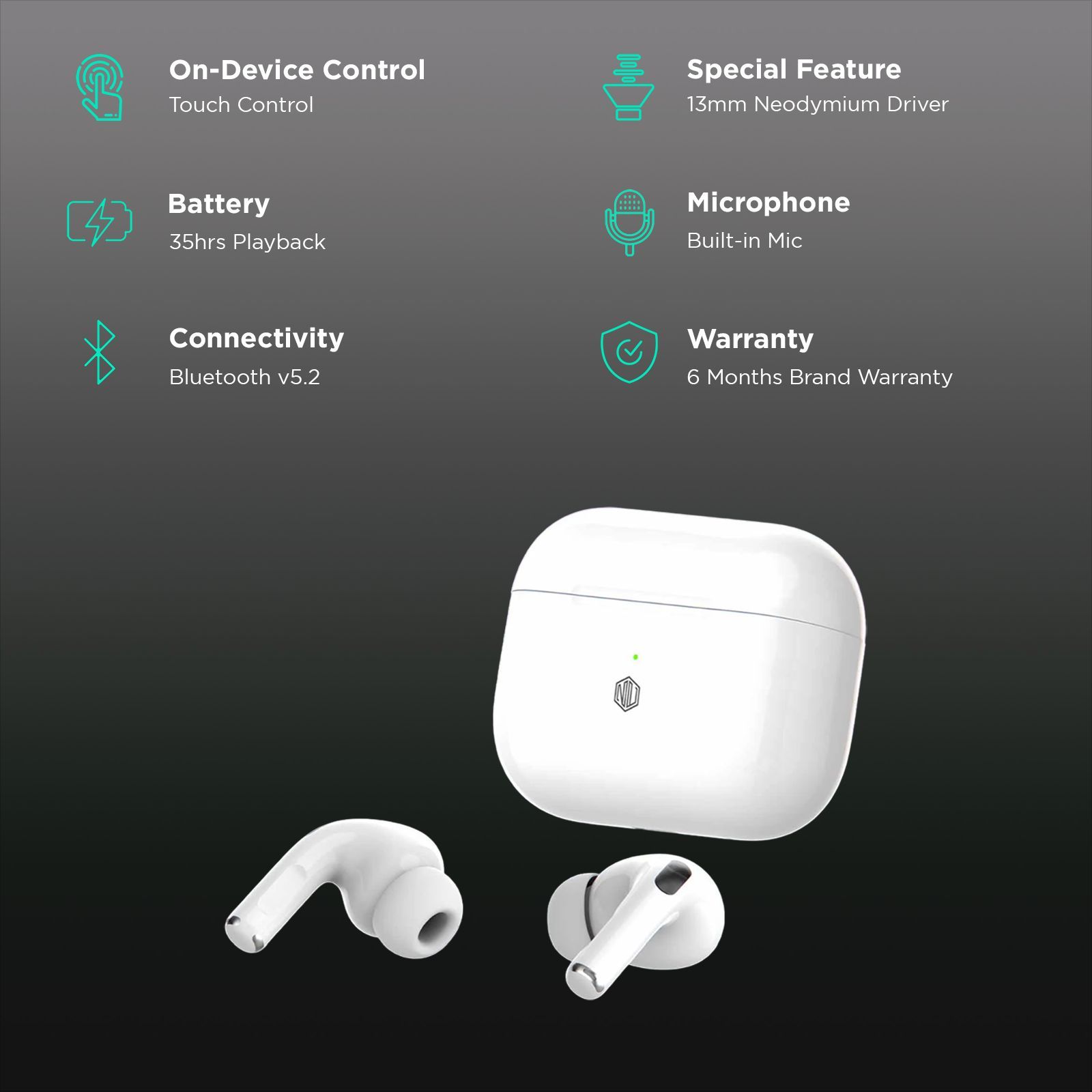 NU Republic Urban 2 TWS Earbuds with Passive Noise Cancellation (Sweat and Splash Resistant, 13mm Neodymium Driver, White) NU Republic Urban 2 TWS Earbuds with Passive Noise Cancellation (Sweat and Splash Resistant, 13mm Neodymium Driver, White)_2