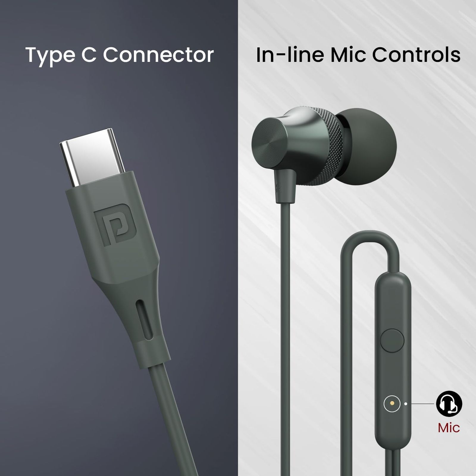 PORTRONICS Conch Beat C POR 2283 Wired Earphone with Mic (USB Type C Connector, In Ear, Grey) PORTRONICS Conch Beat C POR 2283 Wired Earphone with Mic (USB Type C Connector, In Ear, Grey)_6