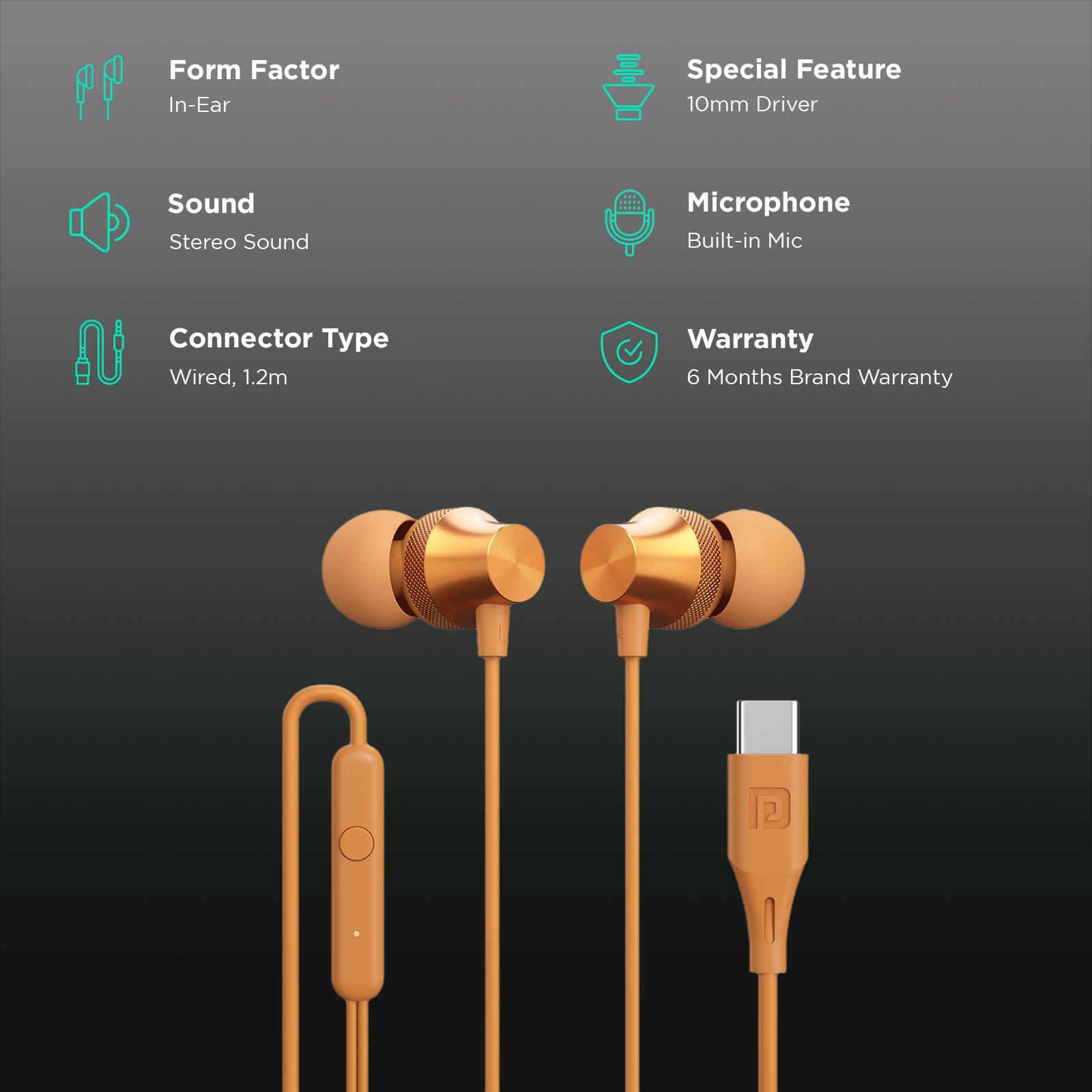 PORTRONICS Conch Beat C POR 2286 Wired Earphone with Mic (USB Type C Connector, In Ear, Yellow)_2