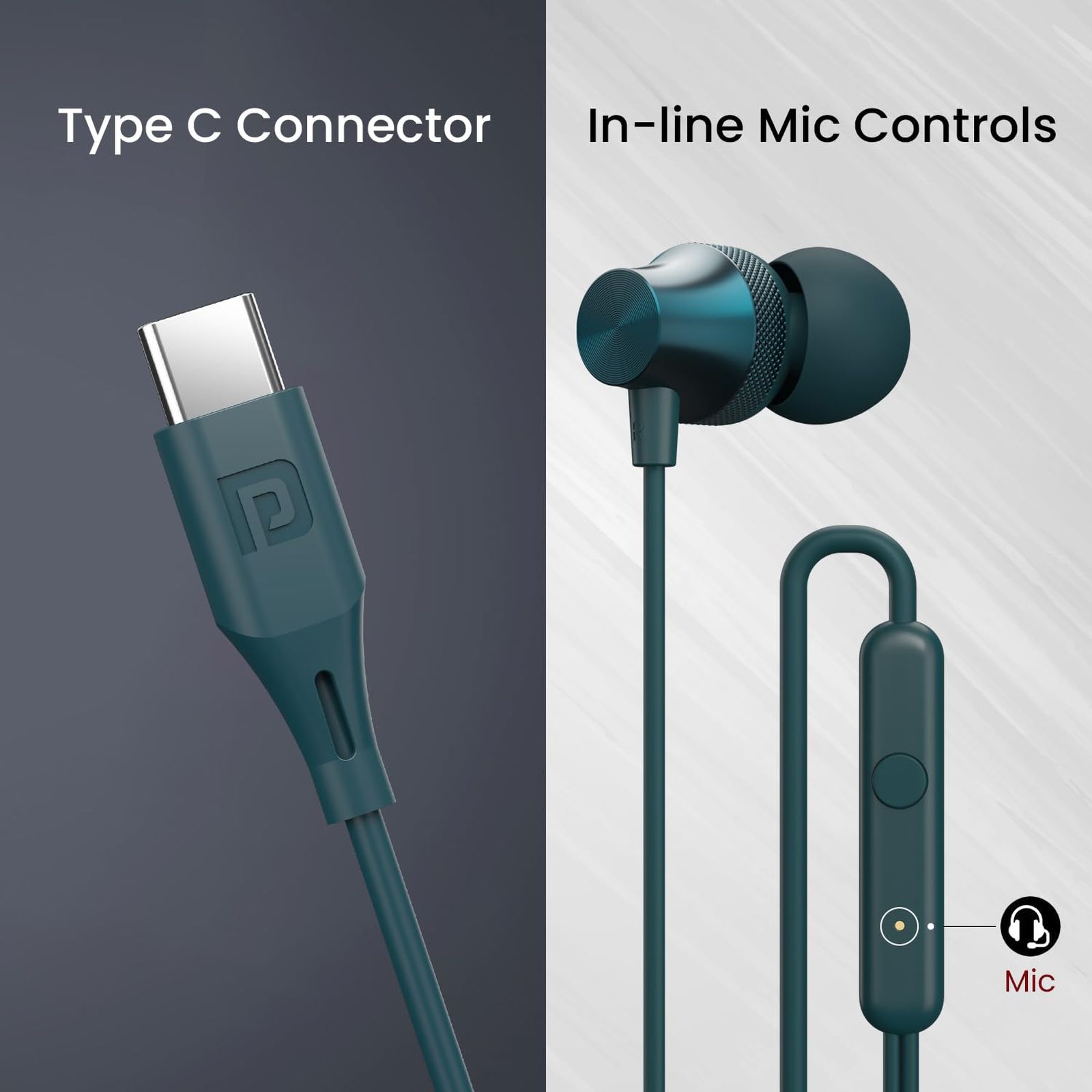 PORTRONICS Conch Beat C POR 2288 Wired Earphone with Mic (USB Type C Connector, In Ear, Blue)_3