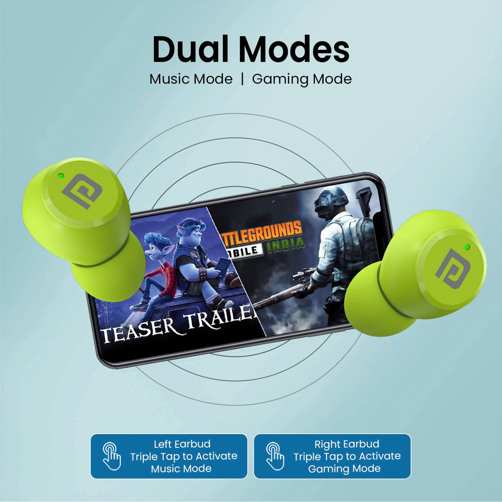 PORTRONICS Harmonics Twins S13 POR2227 TWS Earbuds (IPX5 Water & Sweat Resistant, Deep Bass Technology, Green)_5