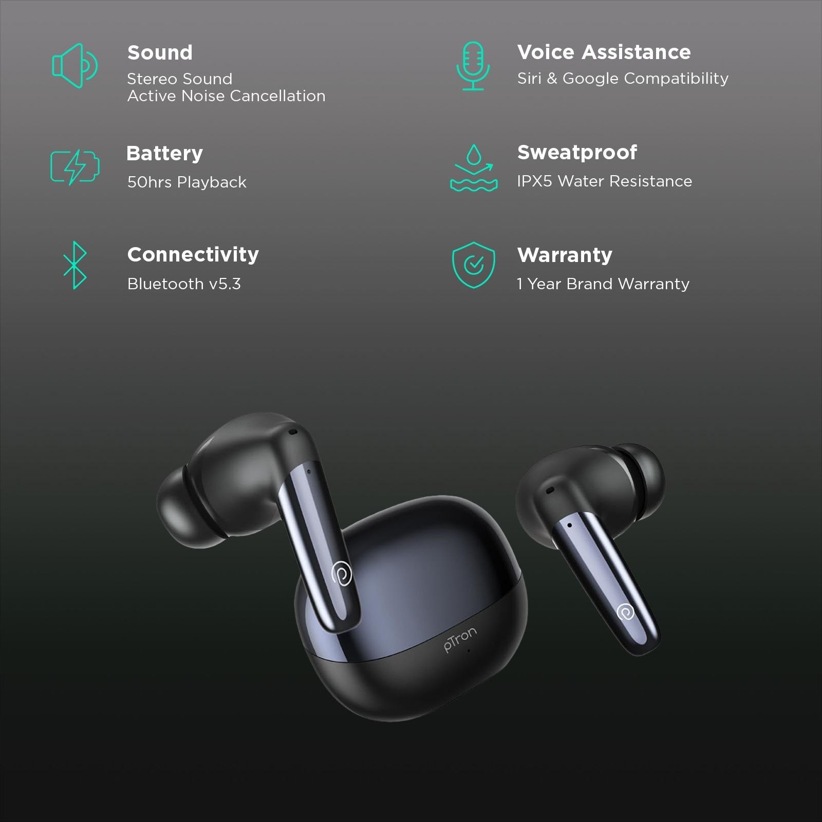 pTron Zenbuds Ultima TWS Earbuds with Active Noise Cancellation (IPX5 Water and Sweat Resistant, 4D Panaromic Audio, Black)_2