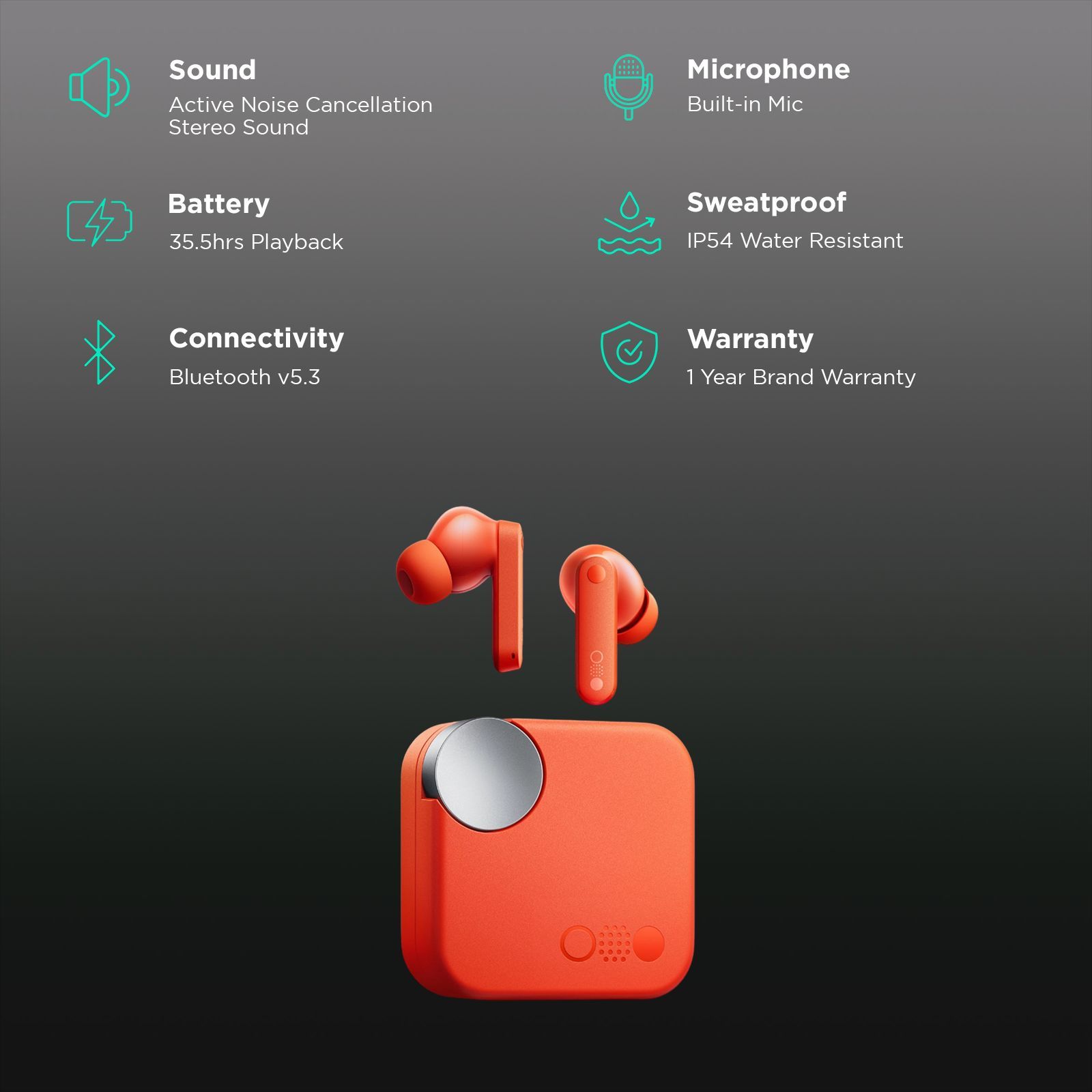 Nothing CMF TWS Earbuds with Active Noise Cancellation (IP54 Water & Dust Resistant, Ultra Bass Technology, Orange)_2