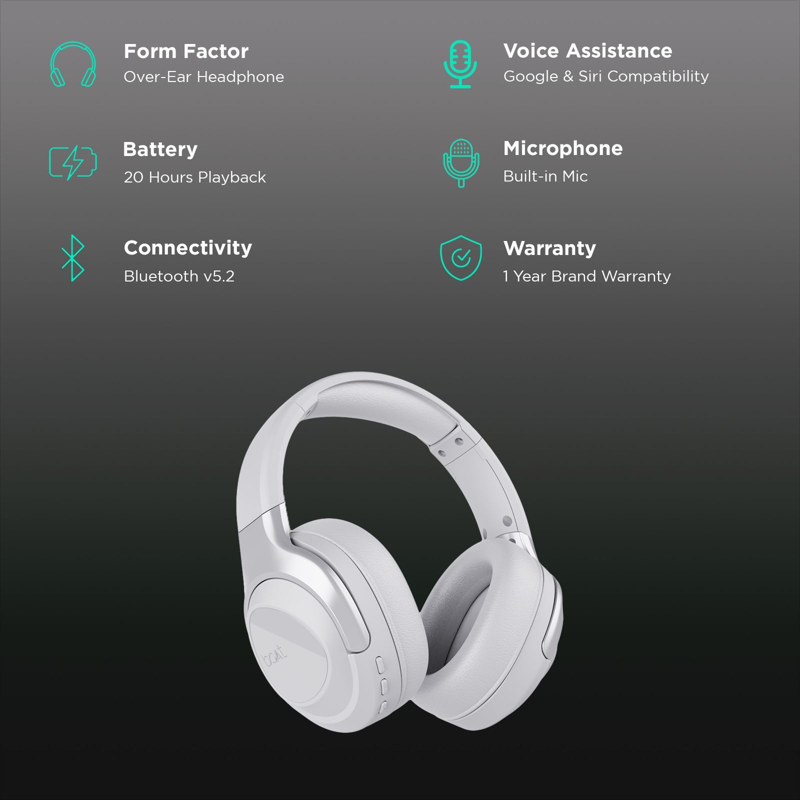 boAt Nirvana Eutopia Bluetooth Headphone with Mic (Upto 20 Hours Playback, Over Ear, Primia White)_2