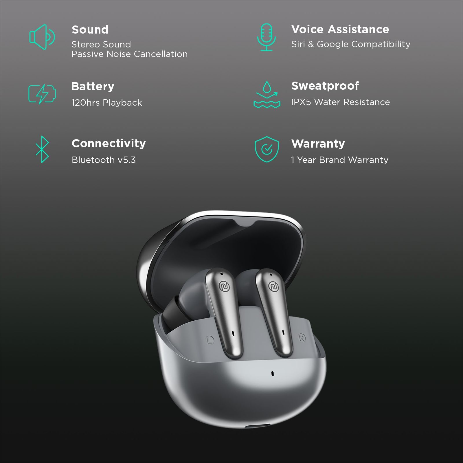 noise Buds X Prime TWS Earbuds with Environmental Noise Cancellation (IPX5 Water Resistant, Fast Charge, Silver Grey)_2