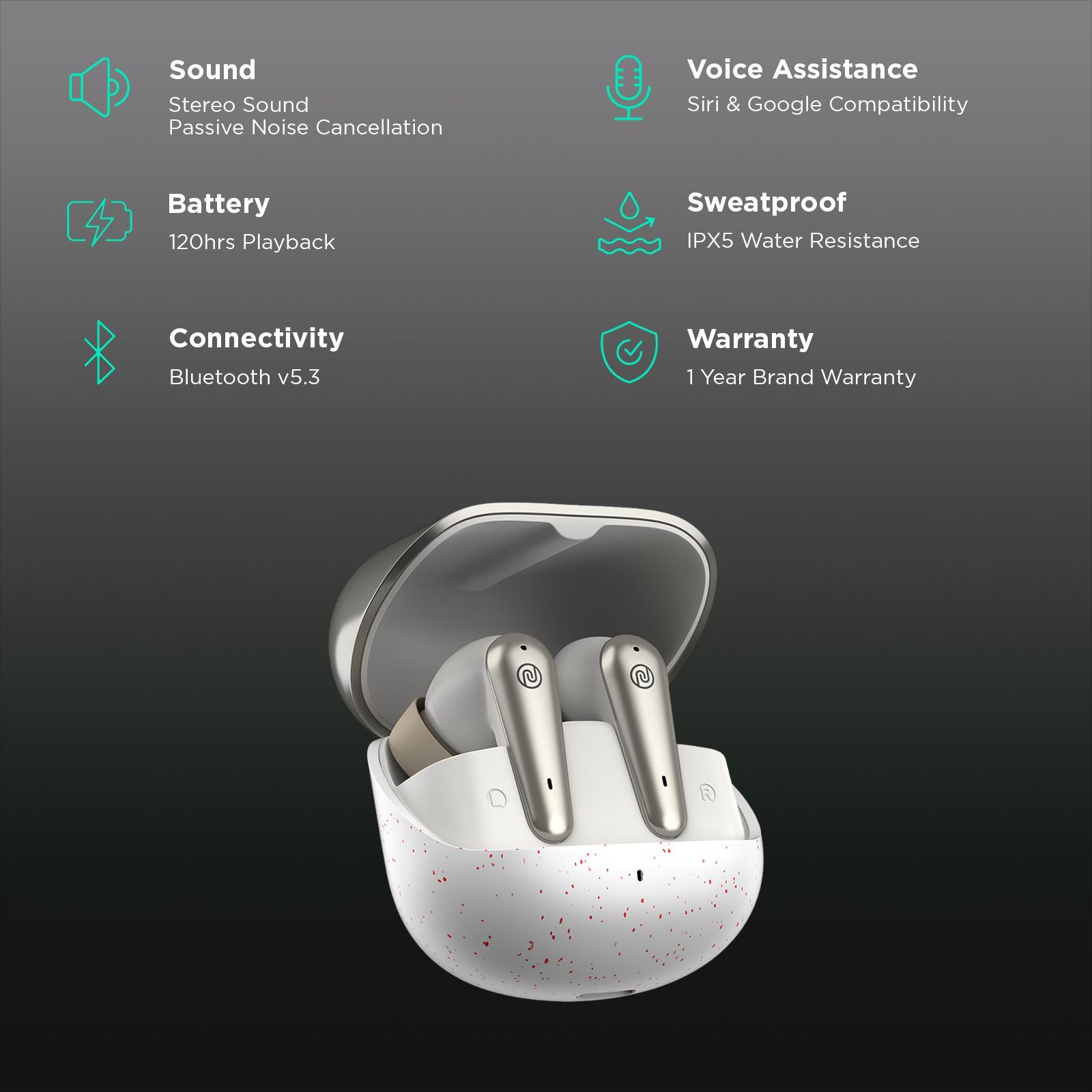 noise Buds X Prime TWS Earbuds with Environmental Noise Cancellation (IPX5 Water Resistant, Fast Charge, Champagne White)_2