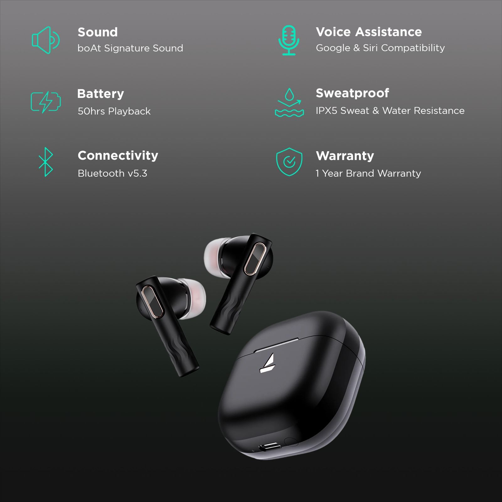 boAt Nirvana Nebula TWS Earbuds with Active Noise Cancellation (IPX5 Sweat & Water Resistant, Fast Charge, Mistique Black)_2