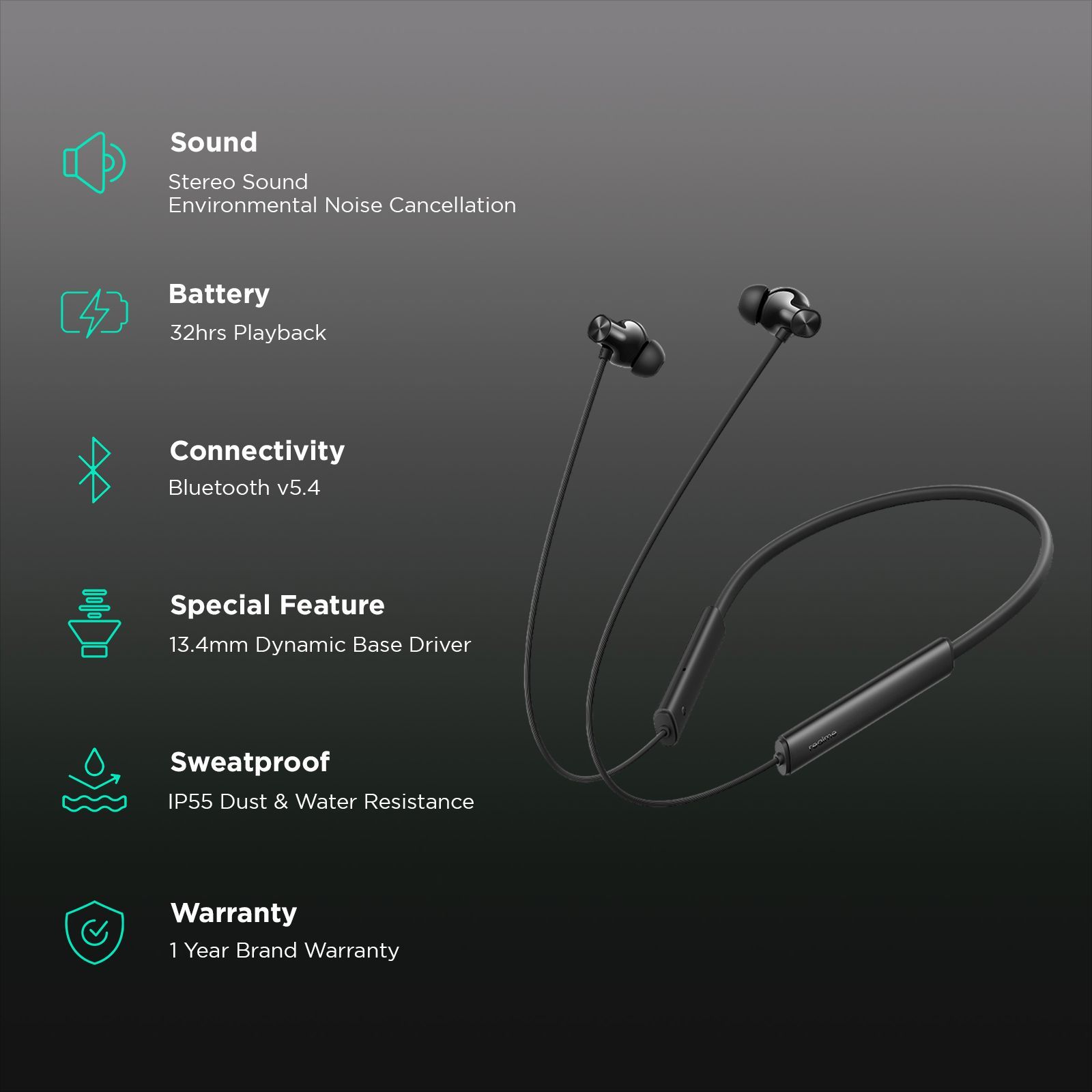 realme Buds Wireless 3 Neo Neckband with Environmental Noise Cancellation (IP55 Water Resistant, 32 Hours Playtime, Black)_2