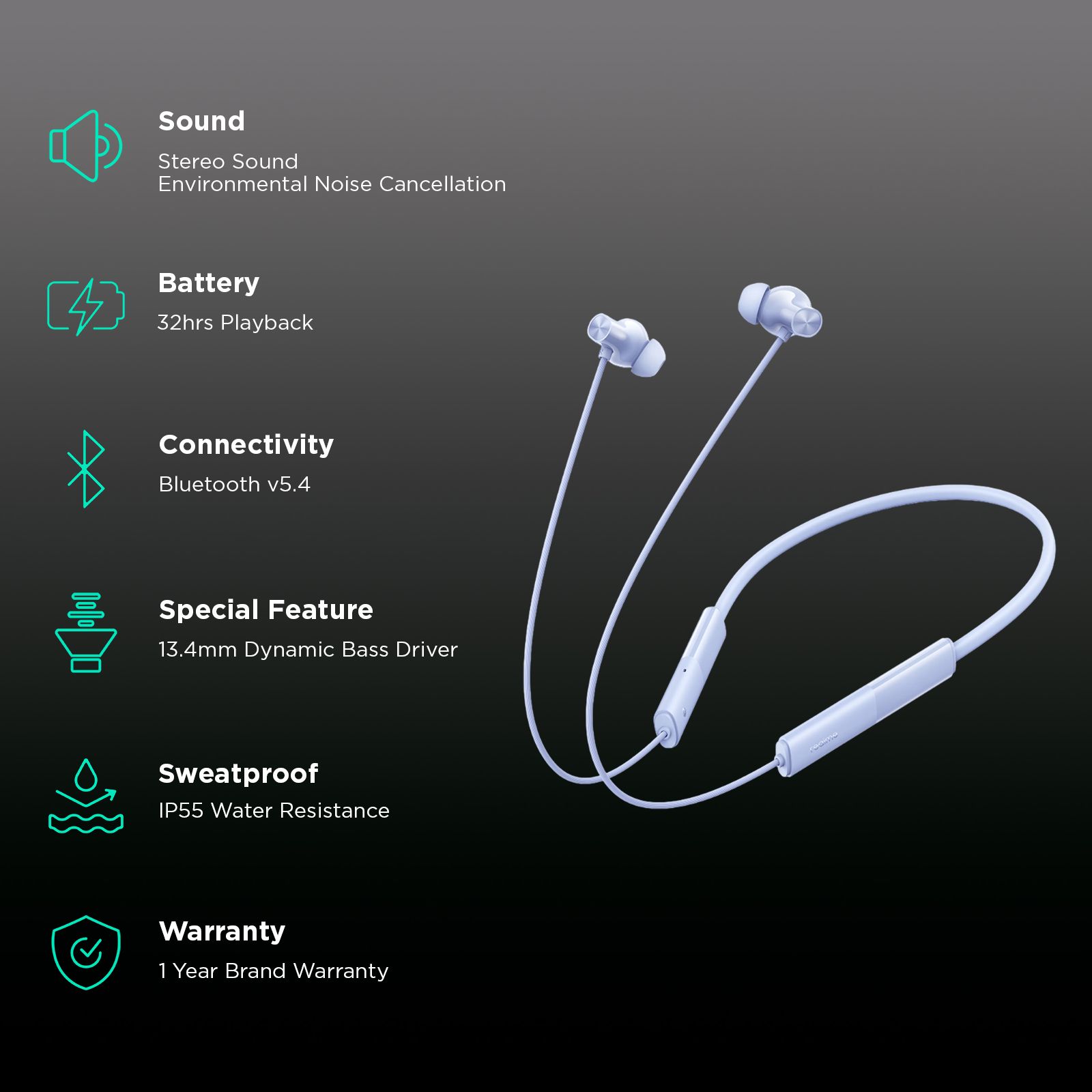 realme Buds Wireless 3 Neo RMA2305 Neckband with Environmental Noise Cancellation (IP55 Water & Dust Resistant, 32 Hours Playtime, Blue)_2