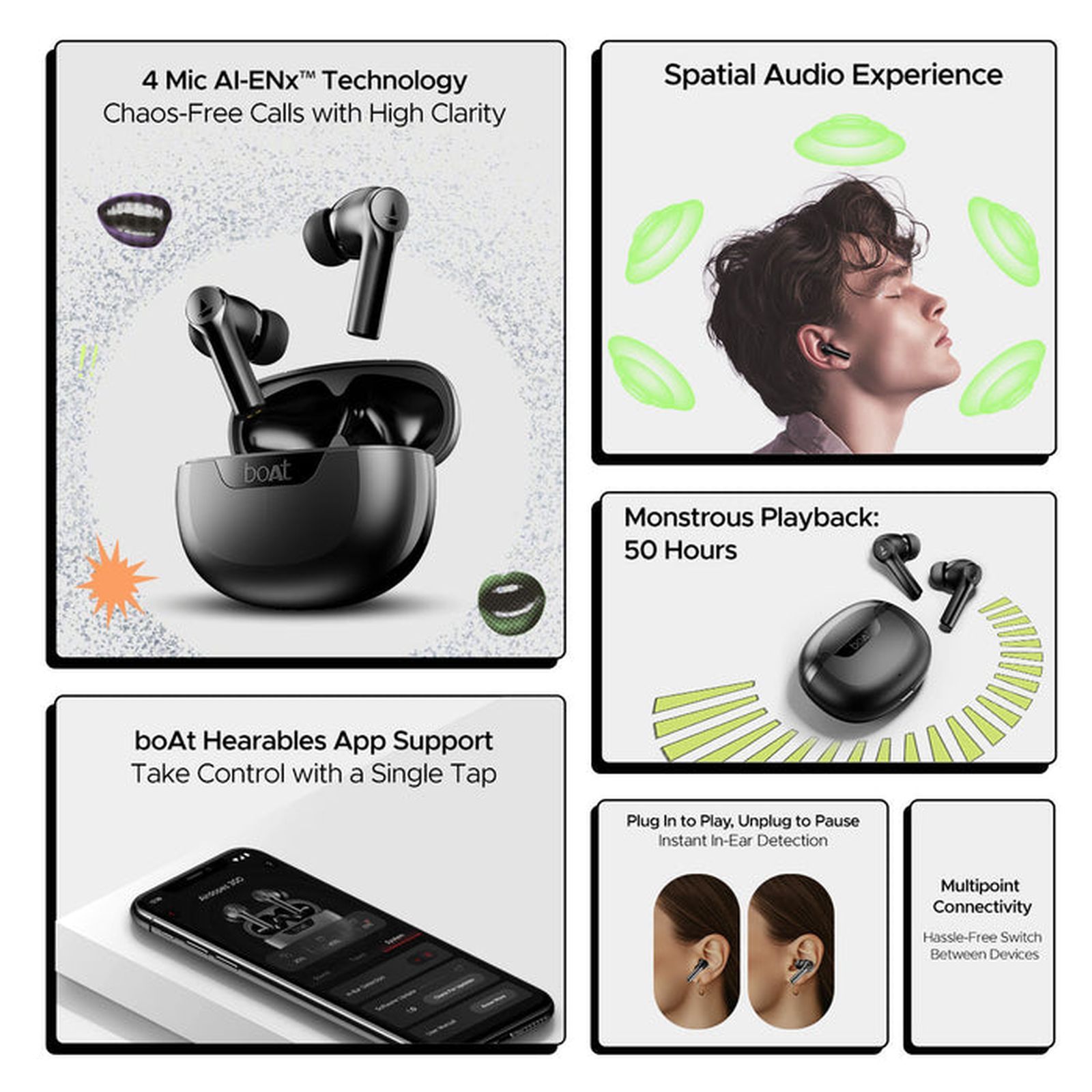 boAt Airdopes 300 TWS Earbuds with AI Environmental Noise Cancellation (IPX4 Water Proof, Splash & Sweat Resistance, 50 Hours Playback, Gunmetal Black) boAt Airdopes 300 TWS Earbuds with AI Environmental Noise Cancellation (IPX4 Water Proof, Splash & Sweat Resistance, 50 Hours Playback, Gunmetal Black)_19