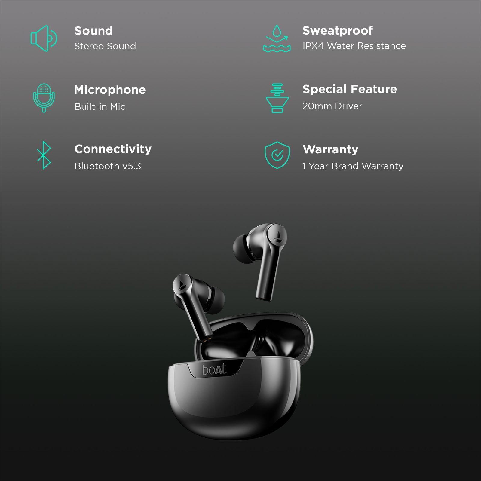 boAt Airdopes 300 TWS Earbuds with AI Environmental Noise Cancellation (IPX4 Water Proof, Splash & Sweat Resistance, 50 Hours Playback, Gunmetal Black) boAt Airdopes 300 TWS Earbuds with AI Environmental Noise Cancellation (IPX4 Water Proof, Splash & Sweat Resistance, 50 Hours Playback, Gunmetal Black)_2