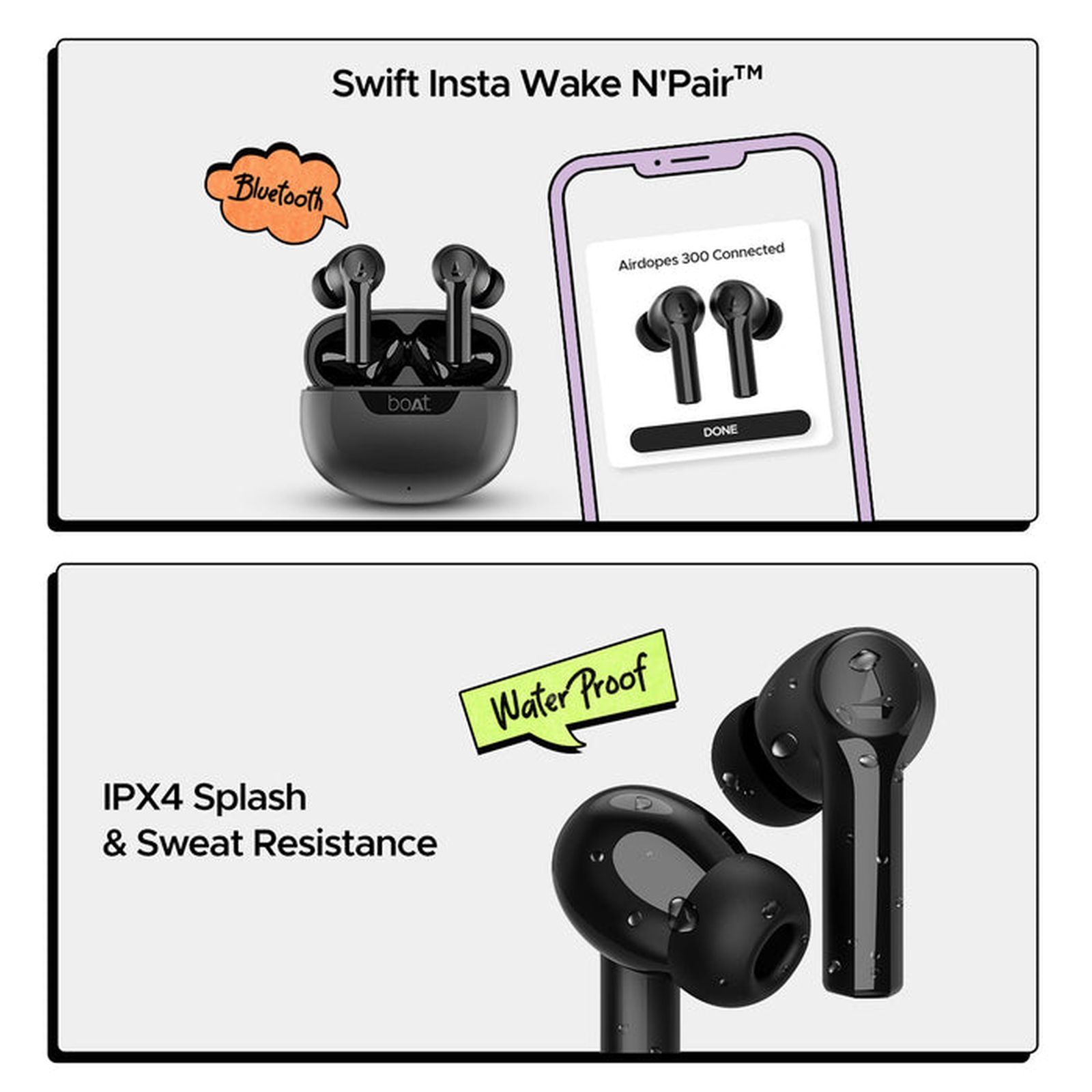 boAt Airdopes 300 TWS Earbuds with AI Environmental Noise Cancellation (IPX4 Water Proof, Splash & Sweat Resistance, 50 Hours Playback, Gunmetal Black) boAt Airdopes 300 TWS Earbuds with AI Environmental Noise Cancellation (IPX4 Water Proof, Splash & Sweat Resistance, 50 Hours Playback, Gunmetal Black)_5