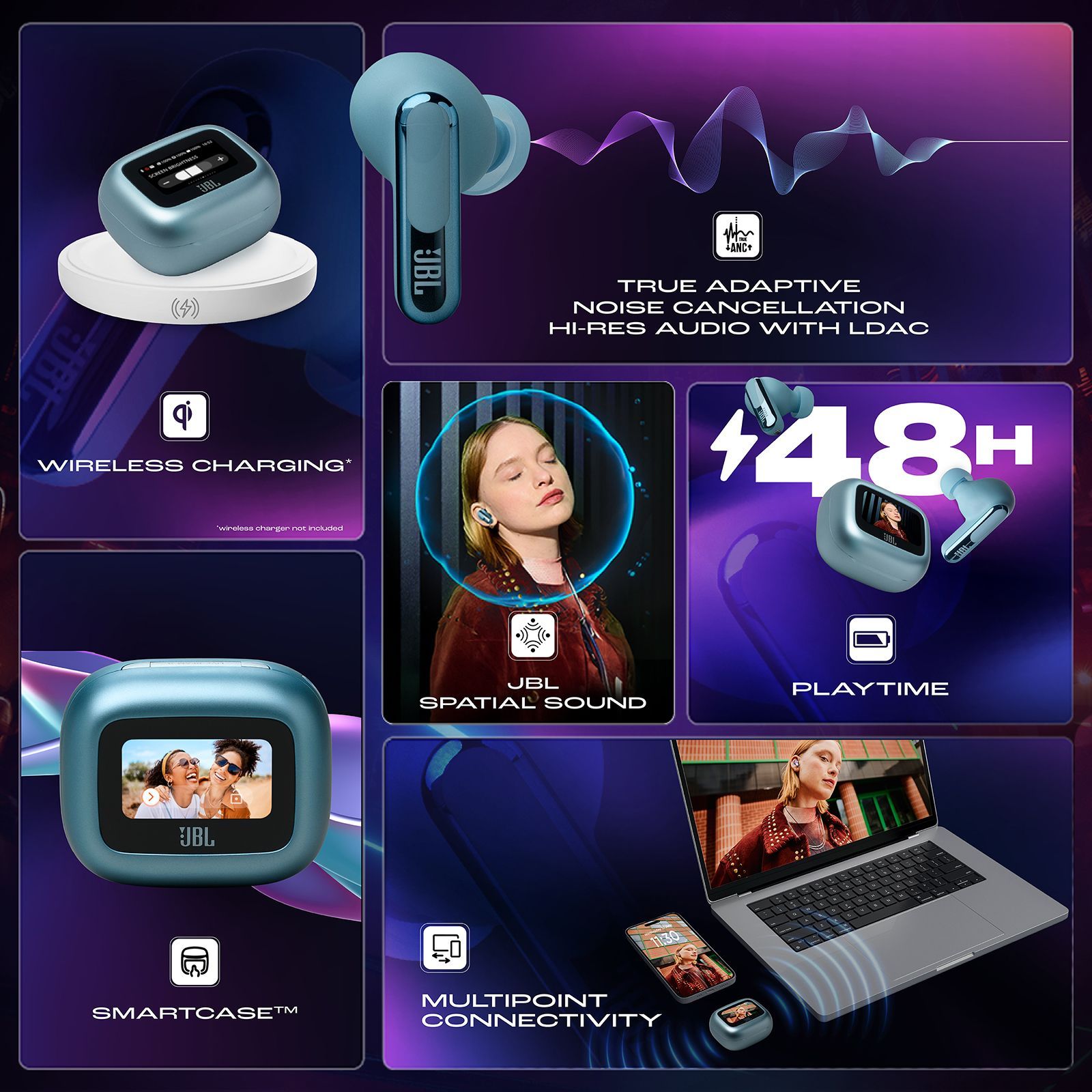 JBL Live Beam 3 TWS Earbuds with Adaptive Noise Cancellation (IP55 Waterproof & Dustproof, Touchscreen Display, Blue) JBL Live Beam 3 TWS Earbuds with Adaptive Noise Cancellation (IP55 Waterproof & Dustproof, Touchscreen Display, Blue)_14