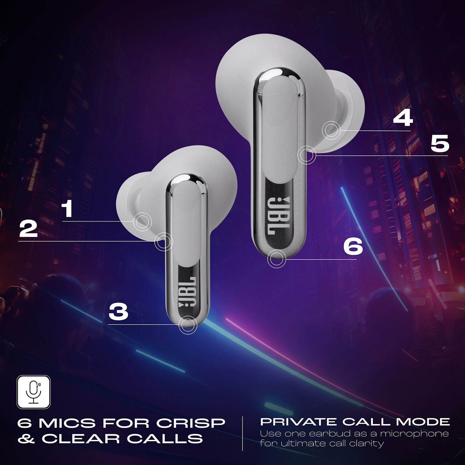 JBL Live Beam 3 TWS Earbuds with Adaptive Noise Cancellation (IP55 Waterproof & Dustproof, Touchscreen Display, Silver) JBL Live Beam 3 TWS Earbuds with Adaptive Noise Cancellation (IP55 Waterproof & Dustproof, Touchscreen Display, Silver)_14