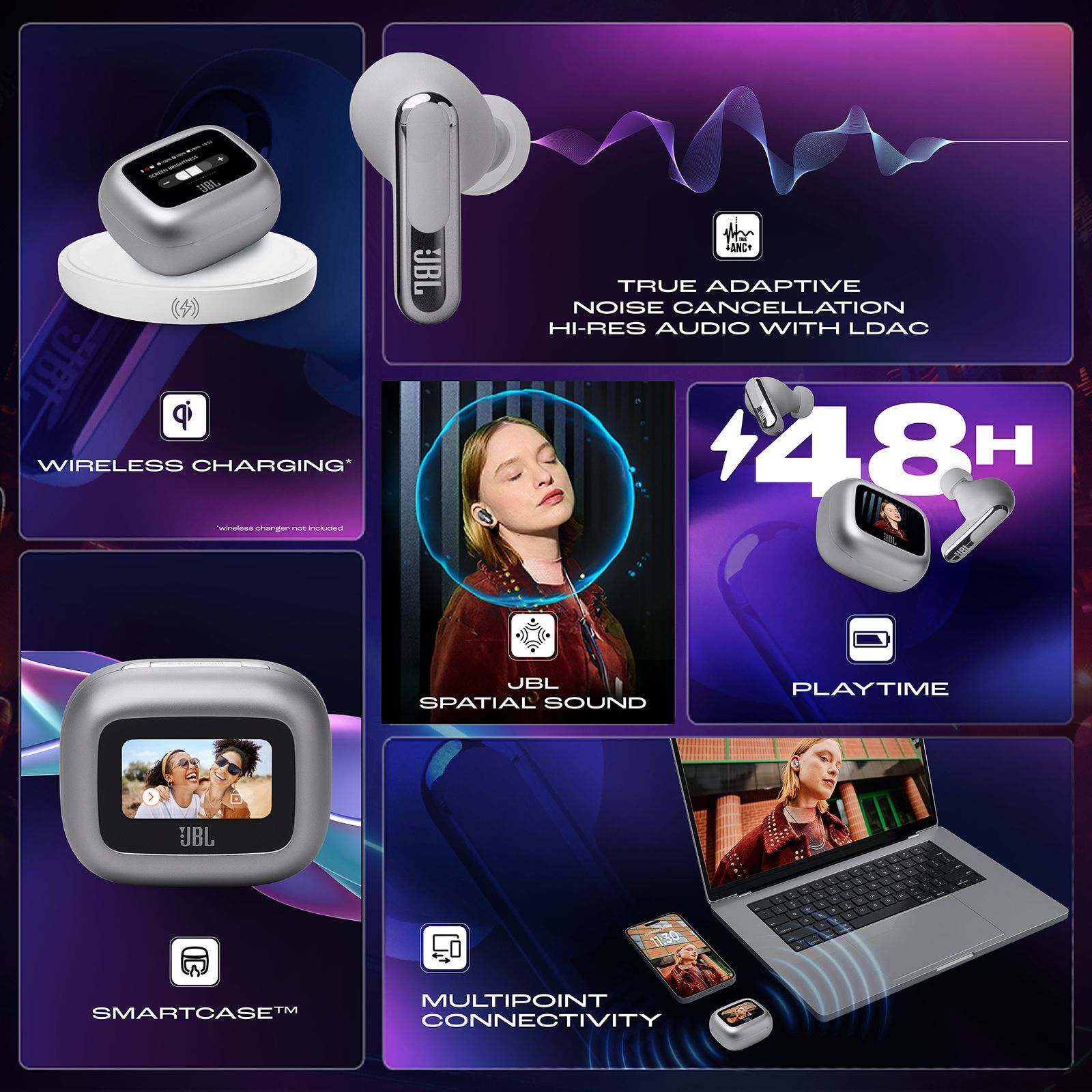 JBL Live Beam 3 TWS Earbuds with Adaptive Noise Cancellation (IP55 Waterproof & Dustproof, Touchscreen Display, Silver) JBL Live Beam 3 TWS Earbuds with Adaptive Noise Cancellation (IP55 Waterproof & Dustproof, Touchscreen Display, Silver)_15