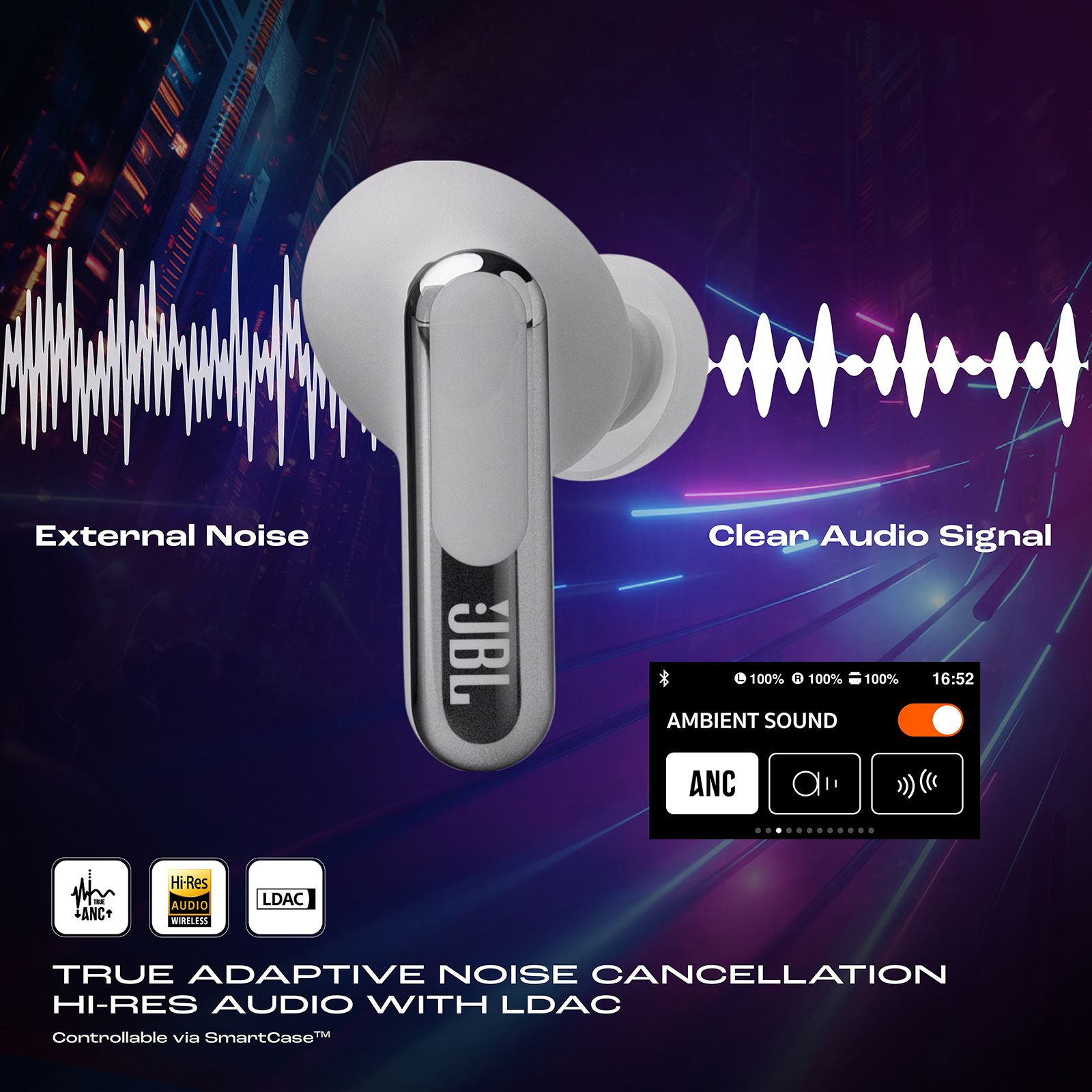 JBL Live Beam 3 TWS Earbuds with Adaptive Noise Cancellation (IP55 Waterproof & Dustproof, Touchscreen Display, Silver) JBL Live Beam 3 TWS Earbuds with Adaptive Noise Cancellation (IP55 Waterproof & Dustproof, Touchscreen Display, Silver)_18