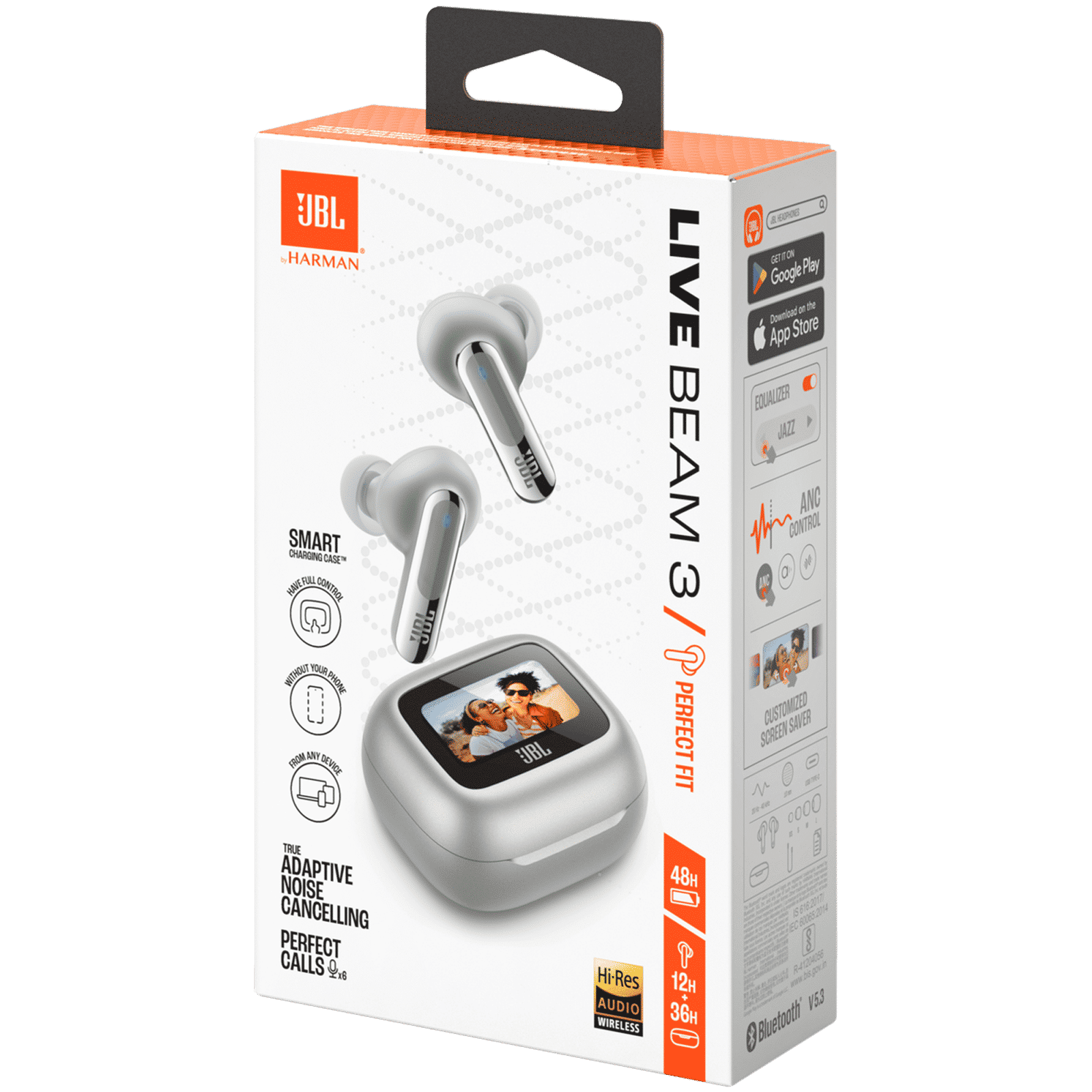 JBL Live Beam 3 TWS Earbuds with Adaptive Noise Cancellation (IP55 Waterproof & Dustproof, Touchscreen Display, Silver) JBL Live Beam 3 TWS Earbuds with Adaptive Noise Cancellation (IP55 Waterproof & Dustproof, Touchscreen Display, Silver)_10