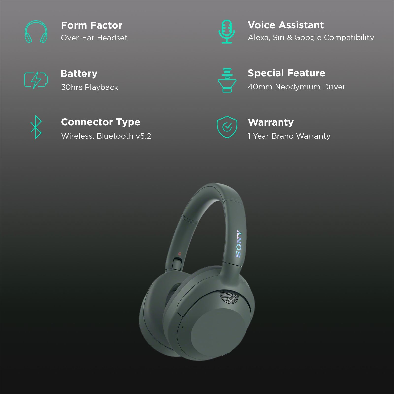 SONY ULT WEAR WH-ULT900N Bluetooth Headset with Mic (40 mm Neodymium Drivers, Over-Ear, Forest Grey)_2