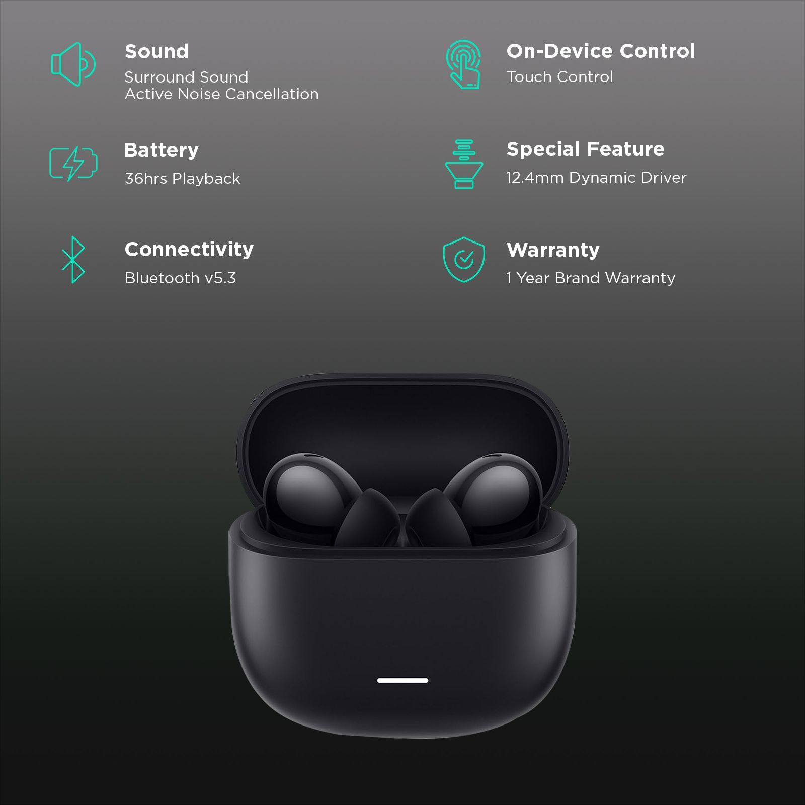 Redmi Buds 5C M2349E1 TWS Earbuds with Active Noise Cancellation (IP54 Water Resistant, 10 Mins Quick Charge, Acoustic Black) Redmi Buds 5C M2349E1 TWS Earbuds with Active Noise Cancellation (IP54 Water Resistant, 10 Mins Quick Charge, Acoustic Black)_2