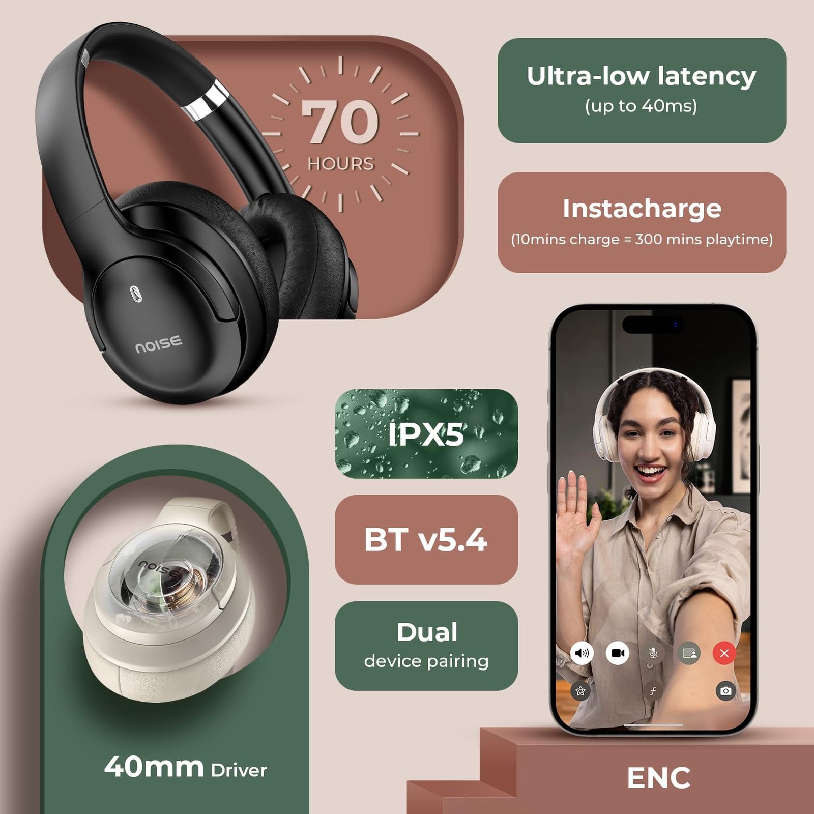 noise Airwave Max 4 Bluetooth Headphone with Mic (Ultra Low Latency, Over Ear, Calm Beige) noise Airwave Max 4 Bluetooth Headphone with Mic (Ultra Low Latency, Over Ear, Calm Beige)_6