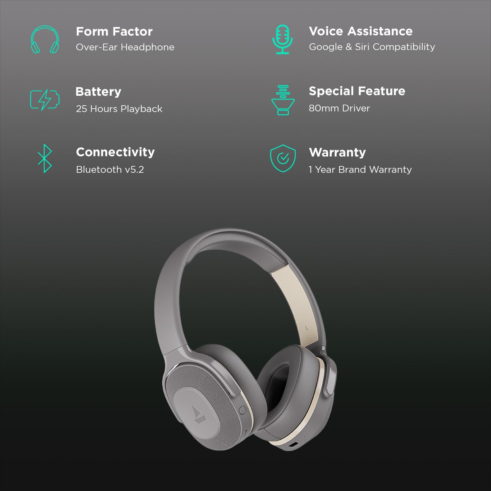 boAt Rockerz 425 Bluetooth Headphone with Mic (Environmental Noise Cancellation, Over Ear, Ash Grey)_2