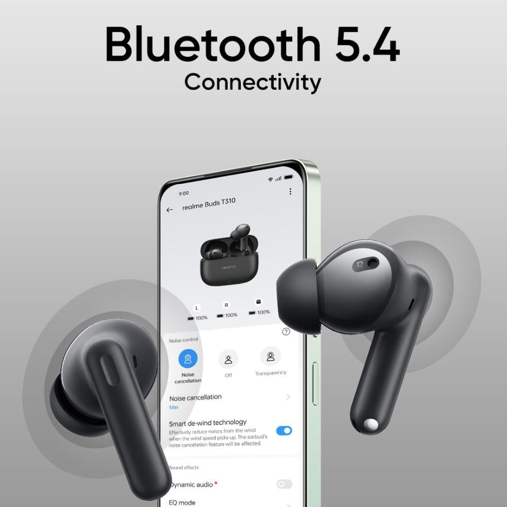 realme T310 TWS Earbuds with Hybrid Noise Cancellation (IP55 Water & Dust Resistance, 40 Hours Playback, Vibrant Black)_5