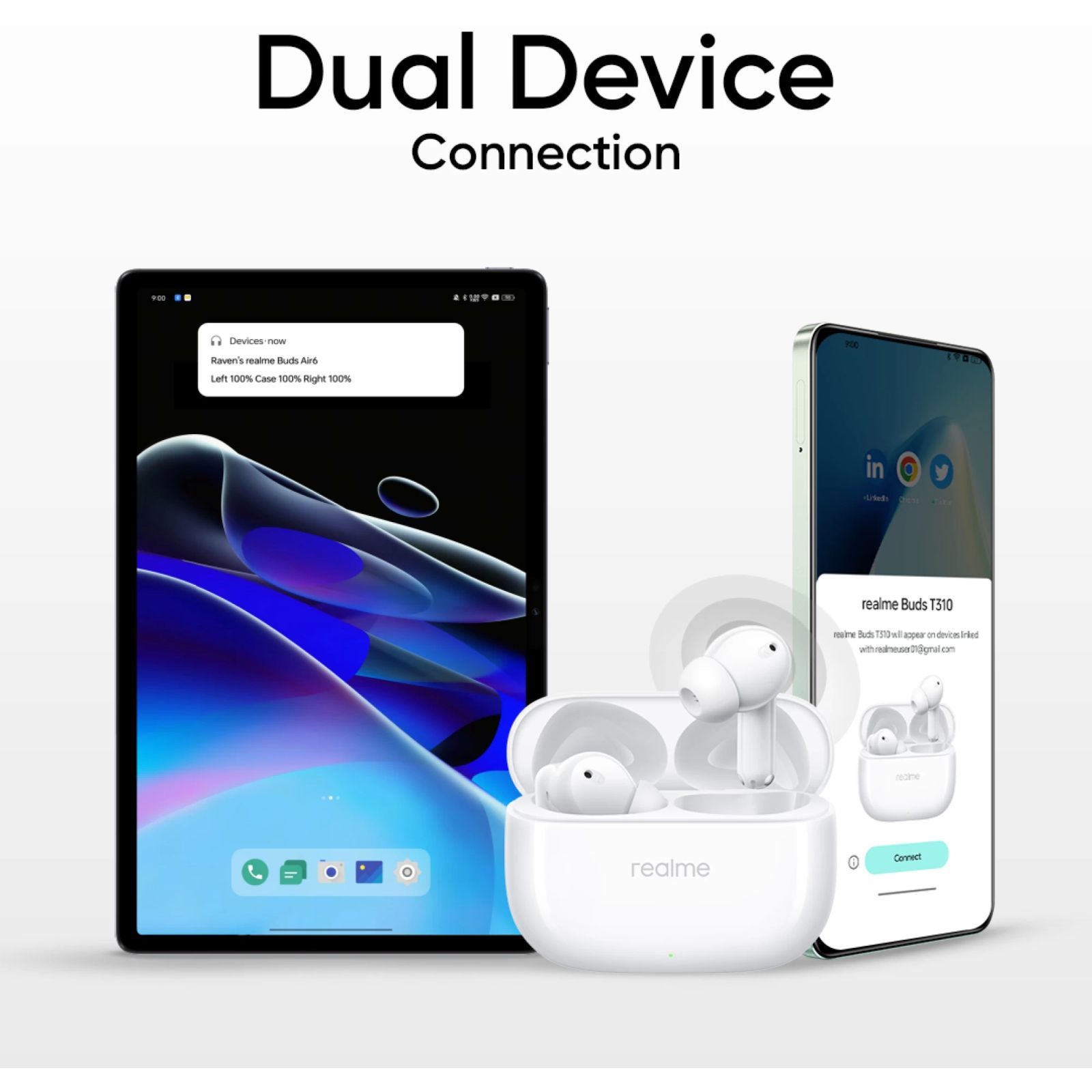 realme T310 TWS Earbuds with Hybrid Noise Cancellation (IP55 Water & Dust Resistance, 40 Hours Playback, Agile White)_4