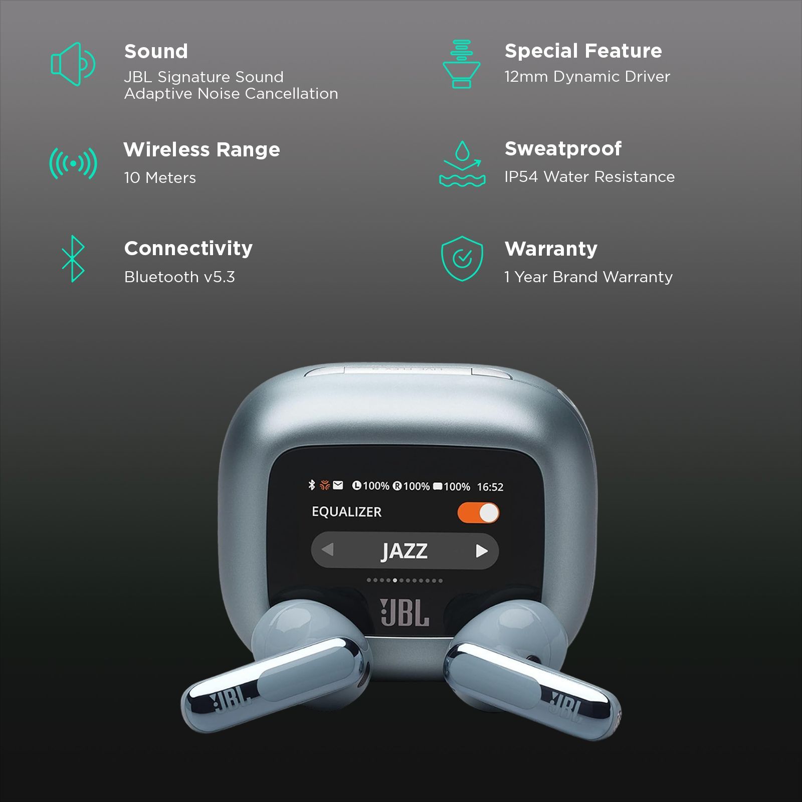 JBL Live Flex 3 TWS Earbuds with Adaptive Noise Cancellation (IP54 Water Resistant, Touchscreen Display, Blue)_2