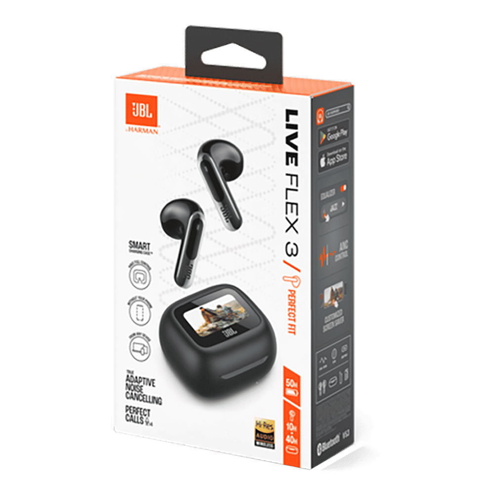 JBL Live Flex 3 TWS Earbuds with Adaptive Noise Cancellation (IP54 Water Resistant, Touchscreen Display, Black) JBL Live Flex 3 TWS Earbuds with Adaptive Noise Cancellation (IP54 Water Resistant, Touchscreen Display, Black)_13