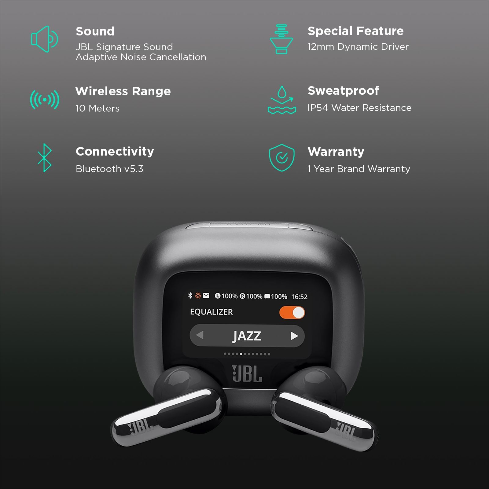 JBL Live Flex 3 TWS Earbuds with Adaptive Noise Cancellation (IP54 Water Resistant, Touchscreen Display, Black) JBL Live Flex 3 TWS Earbuds with Adaptive Noise Cancellation (IP54 Water Resistant, Touchscreen Display, Black)_2