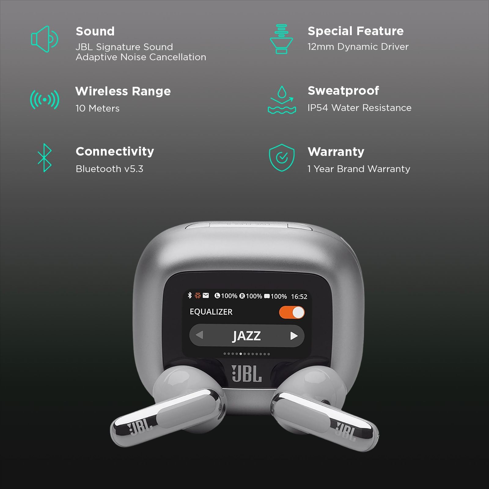 JBL Live Flex 3 TWS Earbuds with Adaptive Noise Cancellation (IP54 Water Resistant, Touchscreen Display, Silver) JBL Live Flex 3 TWS Earbuds with Adaptive Noise Cancellation (IP54 Water Resistant, Touchscreen Display, Silver)_2