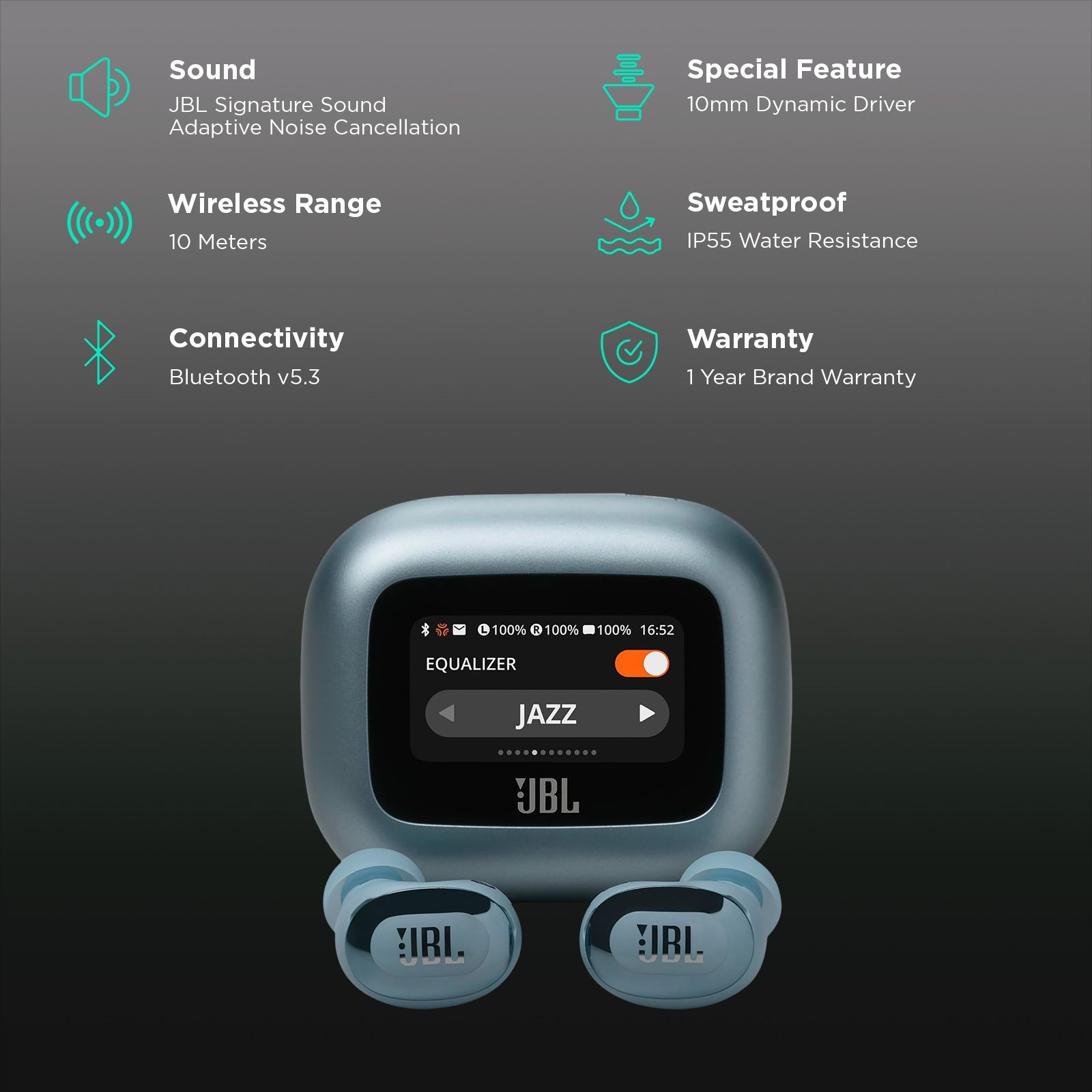 JBL Live Buds 3 TWS Earbuds with Adaptive Noise Cancellation (IP55 Water Resistant, Touchscreen Display, Blue) JBL Live Buds 3 TWS Earbuds with Adaptive Noise Cancellation (IP55 Water Resistant, Touchscreen Display, Blue)_2