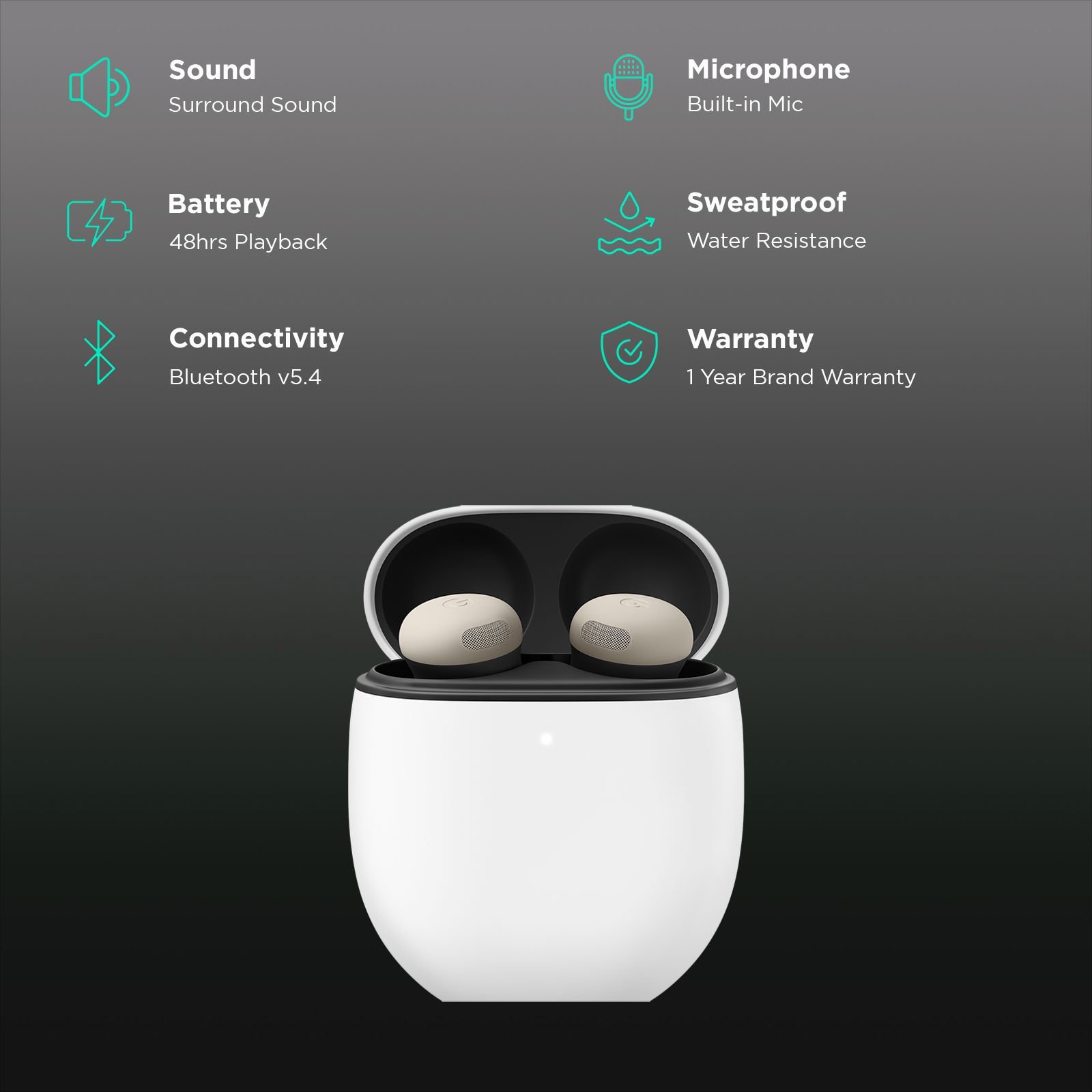 Google Pixel Buds Pro 2 TWS Earbuds with Active Noise Cancellation (IP54 Sweat & Water Resistant, AI-powered Clear Calling, Porcelain)_2