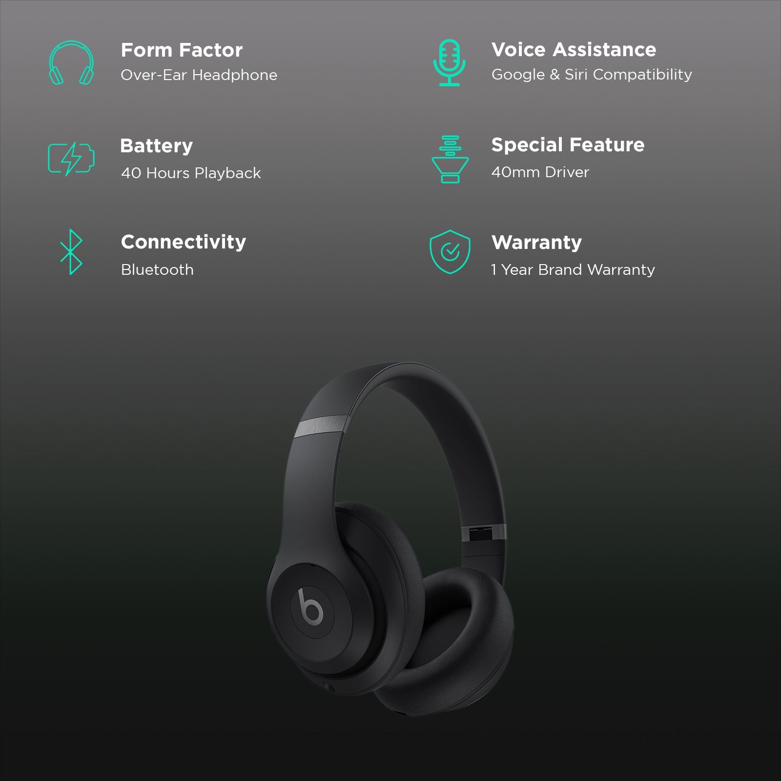 beats Studio Pro Bluetooth Headphone with Mic (Siri Voice Assistant, Over Ear, Black)_2