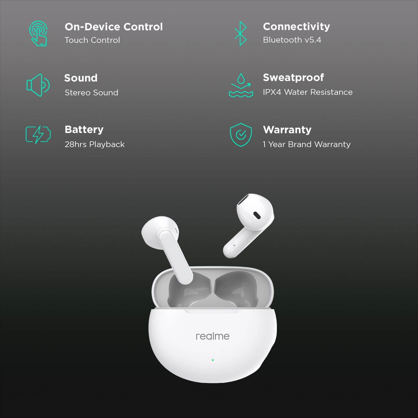 realme Buds T01 TWS Earbuds with AI ENC Noise Cancellation (IPX4 Water Resistant, Google Fast Pair, White) _2