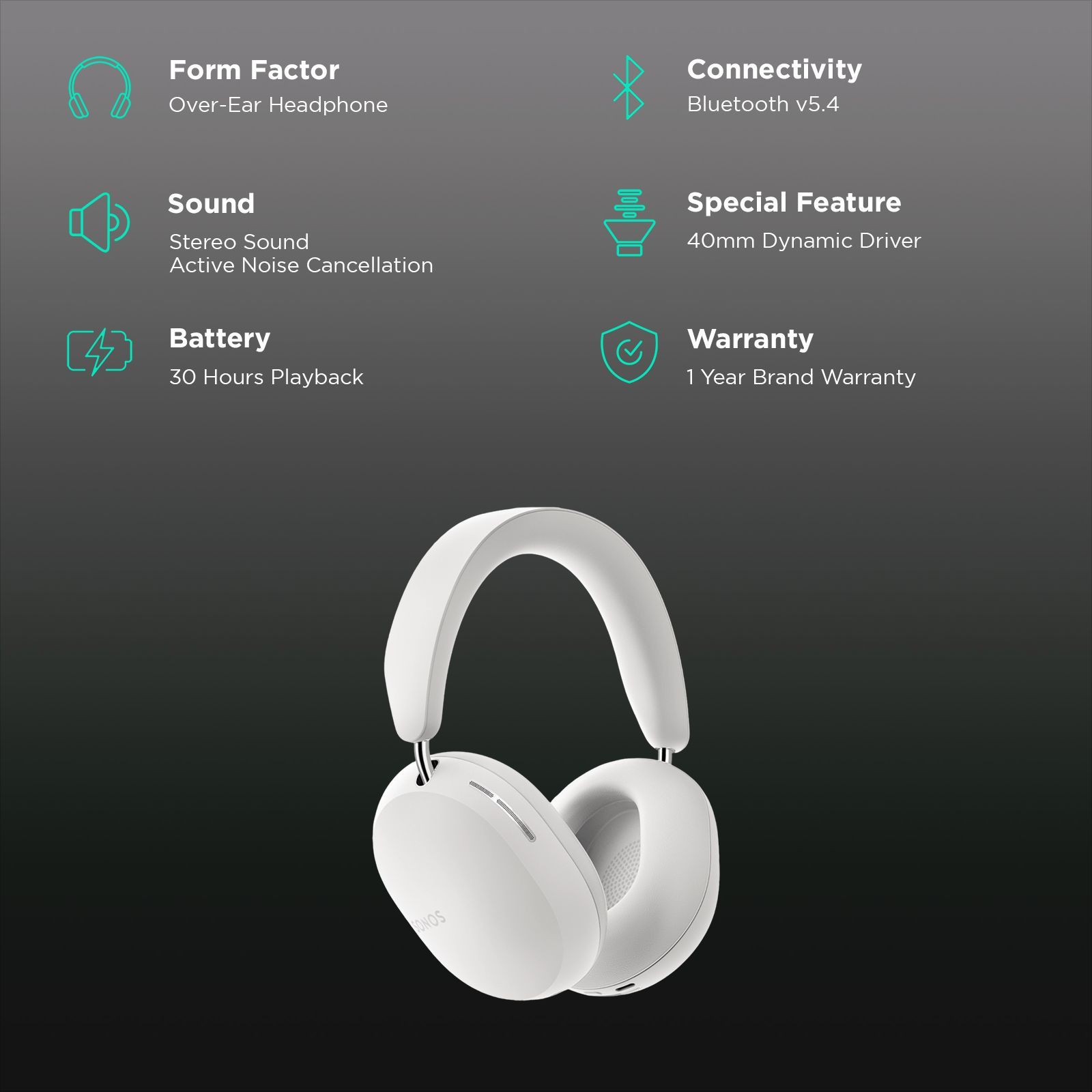 SONOS Ace Bluetooth Headphone with Mic (Active Noise Cancellation, Over Ear, Soft White) SONOS Ace Bluetooth Headphone with Mic (Active Noise Cancellation, Over Ear, Soft White)_2
