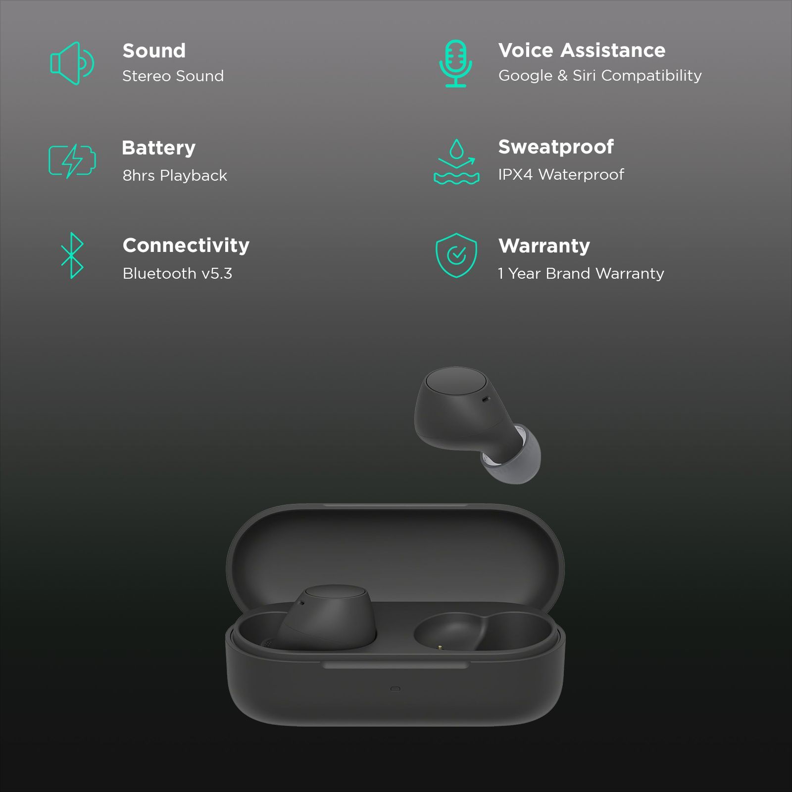 SONY WF-C510 TWS Earbuds (IPX4 Waterproof, Siri & Google Voice Assistant, Black)_2
