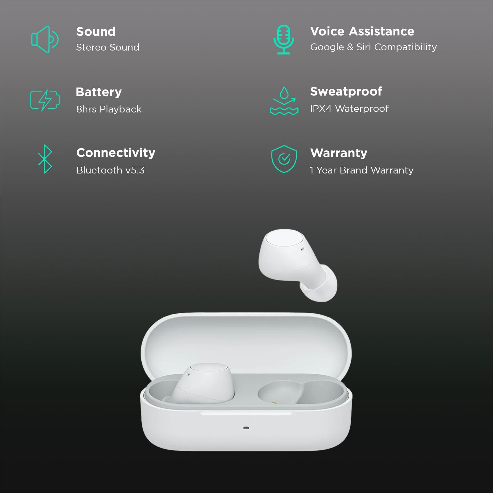 SONY WF-C510 TWS Earbuds (IPX4 Waterproof, Siri & Google Voice Assistant, White)_2
