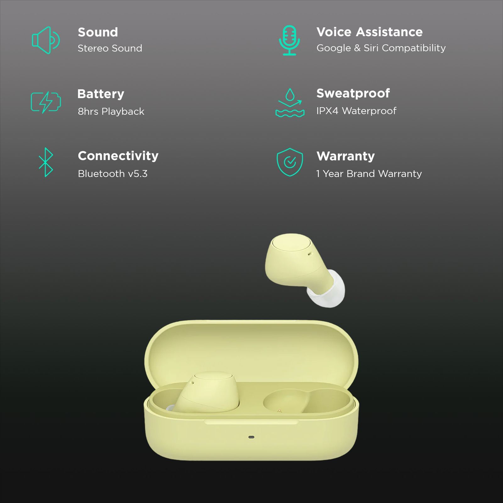 SONY WF-C510 TWS Earbuds (IPX4 Waterproof, Siri Voice Assistant, Yellow)_2