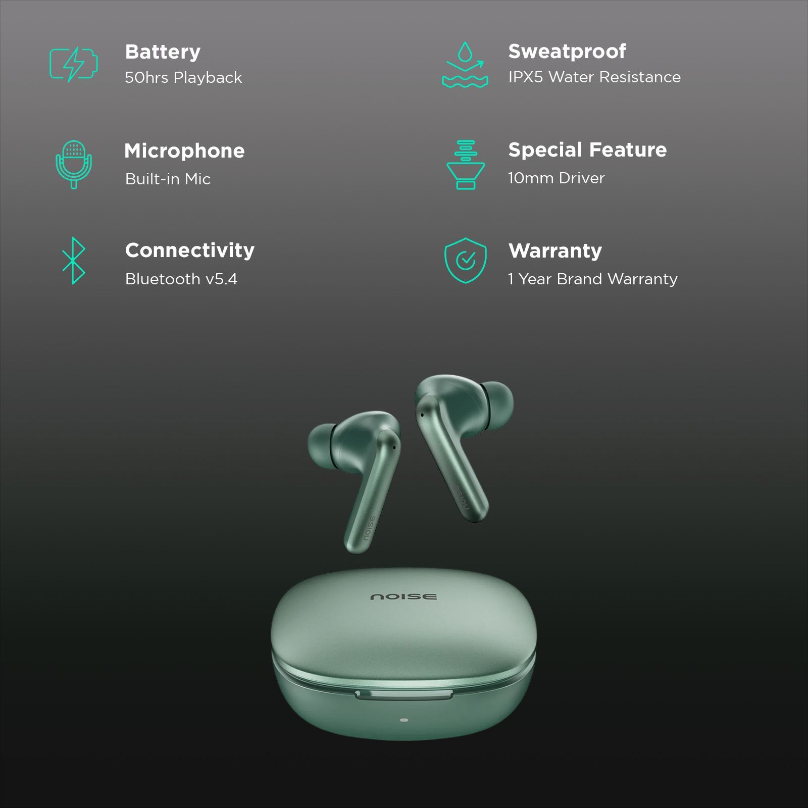 noise Air Buds Pro 4 TWS Earbuds with Active Noise Cancellation (IPX5 Water Resistant, Spatial Audio, Jade Green)_2