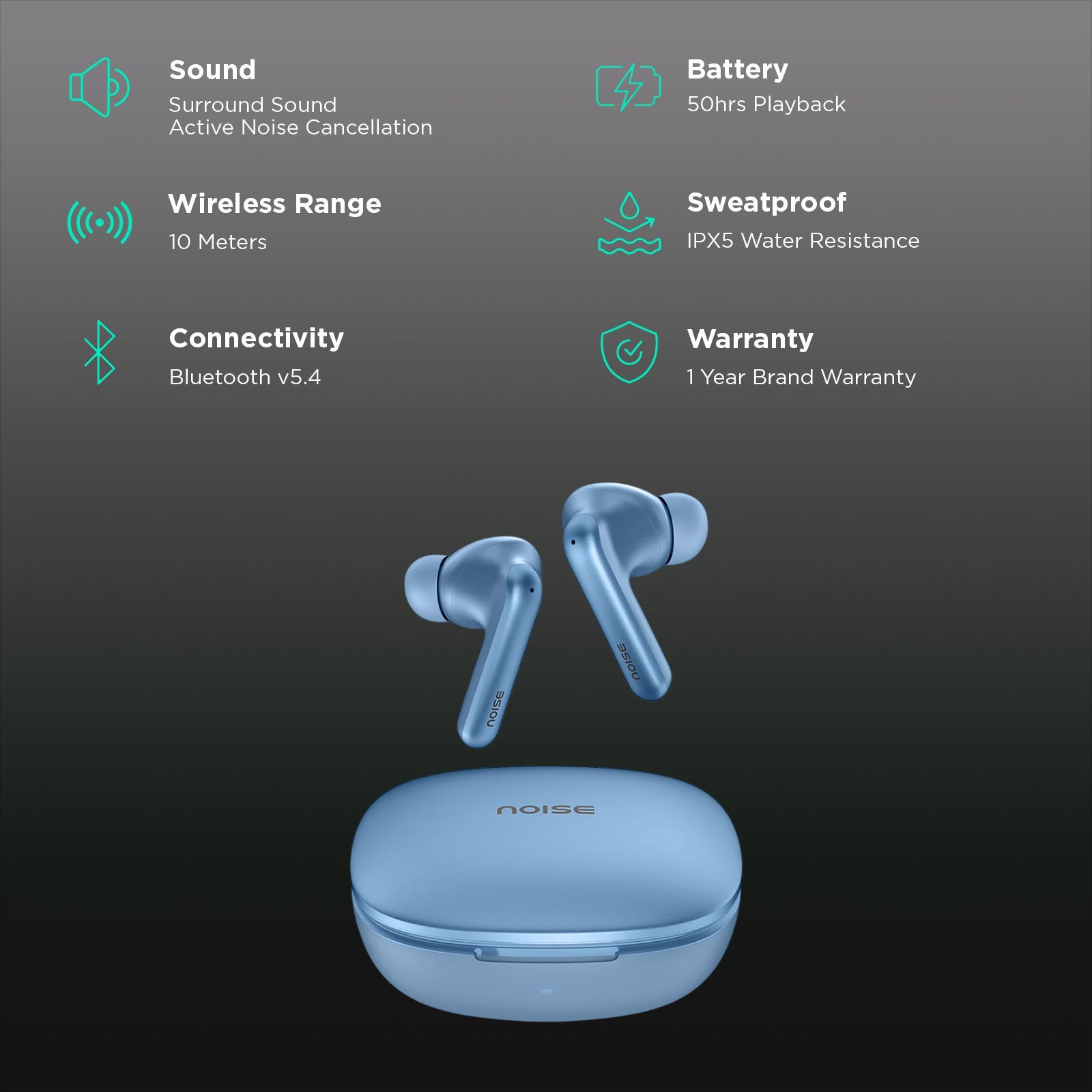 noise Air Buds Pro 4 TWS Earbuds with Active Noise Cancellation (IPX5 Water Resistant, Instacharge, Lake Blue)_2