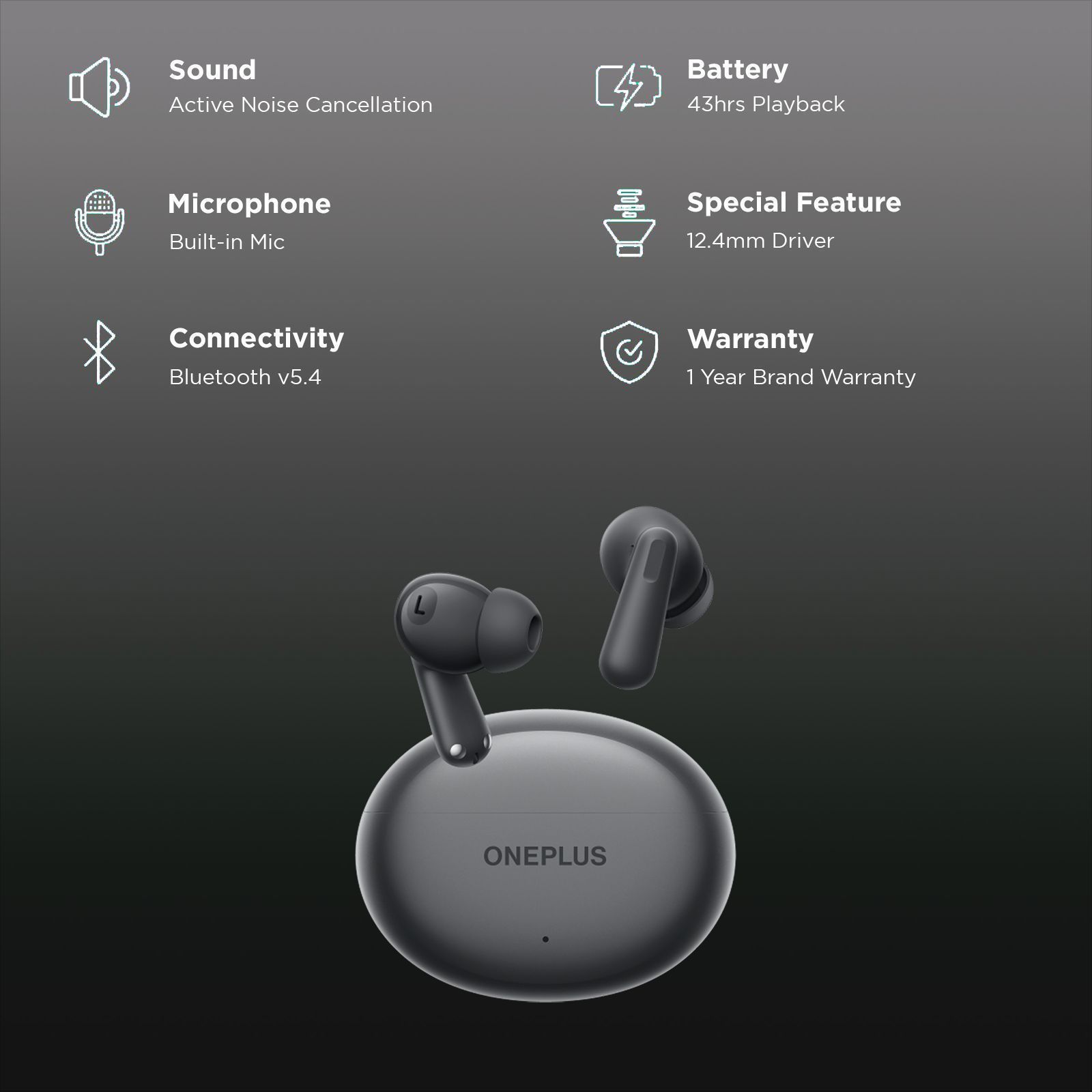 OnePlus Nord Buds 3 TWS Earbuds with Active Noise Cancellation (IP55 Water and Dust Resistant, 43 Hours Playback, Harmonic Gray)_2